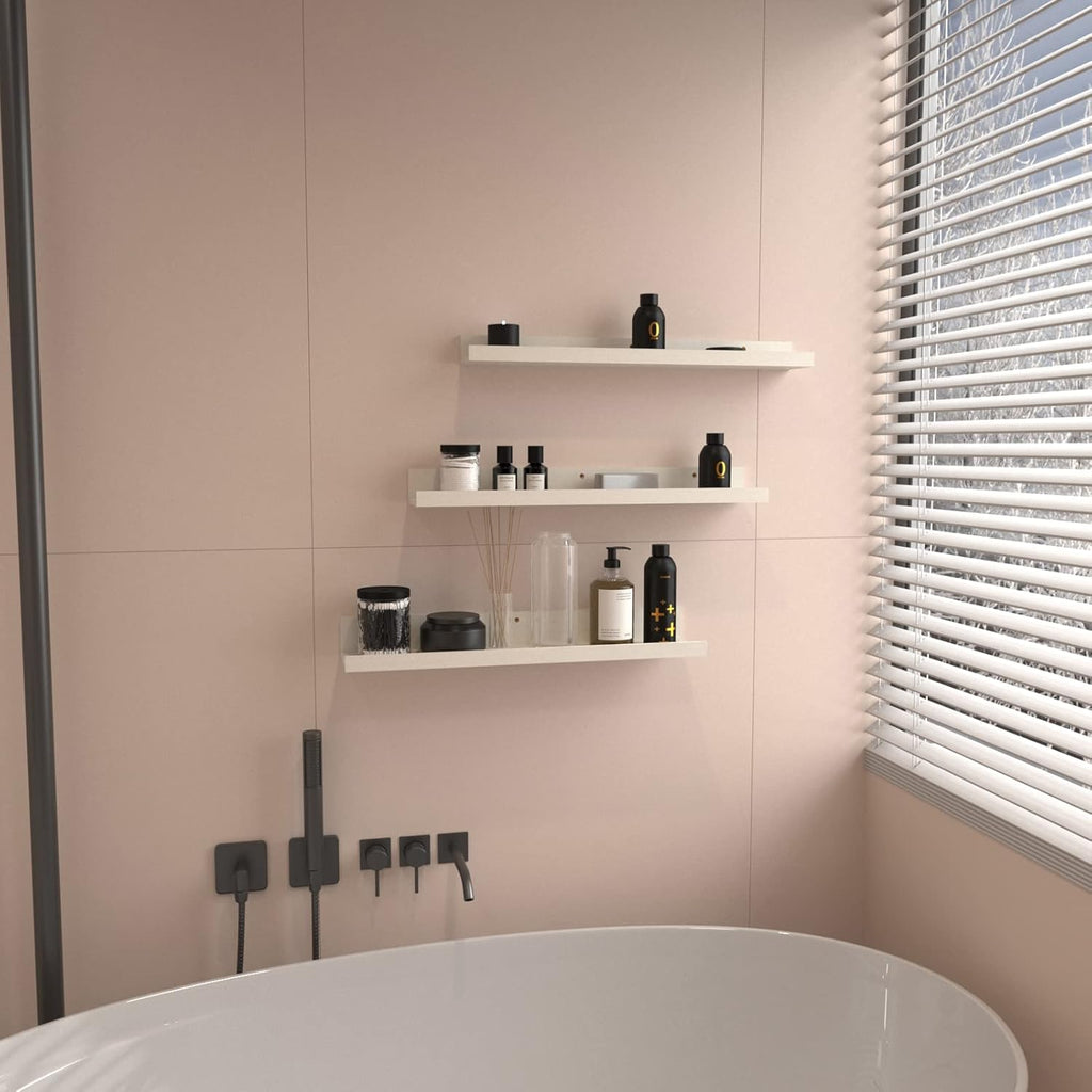 24” Floating Wooden Shelves – Set of 3 (Creamy White)