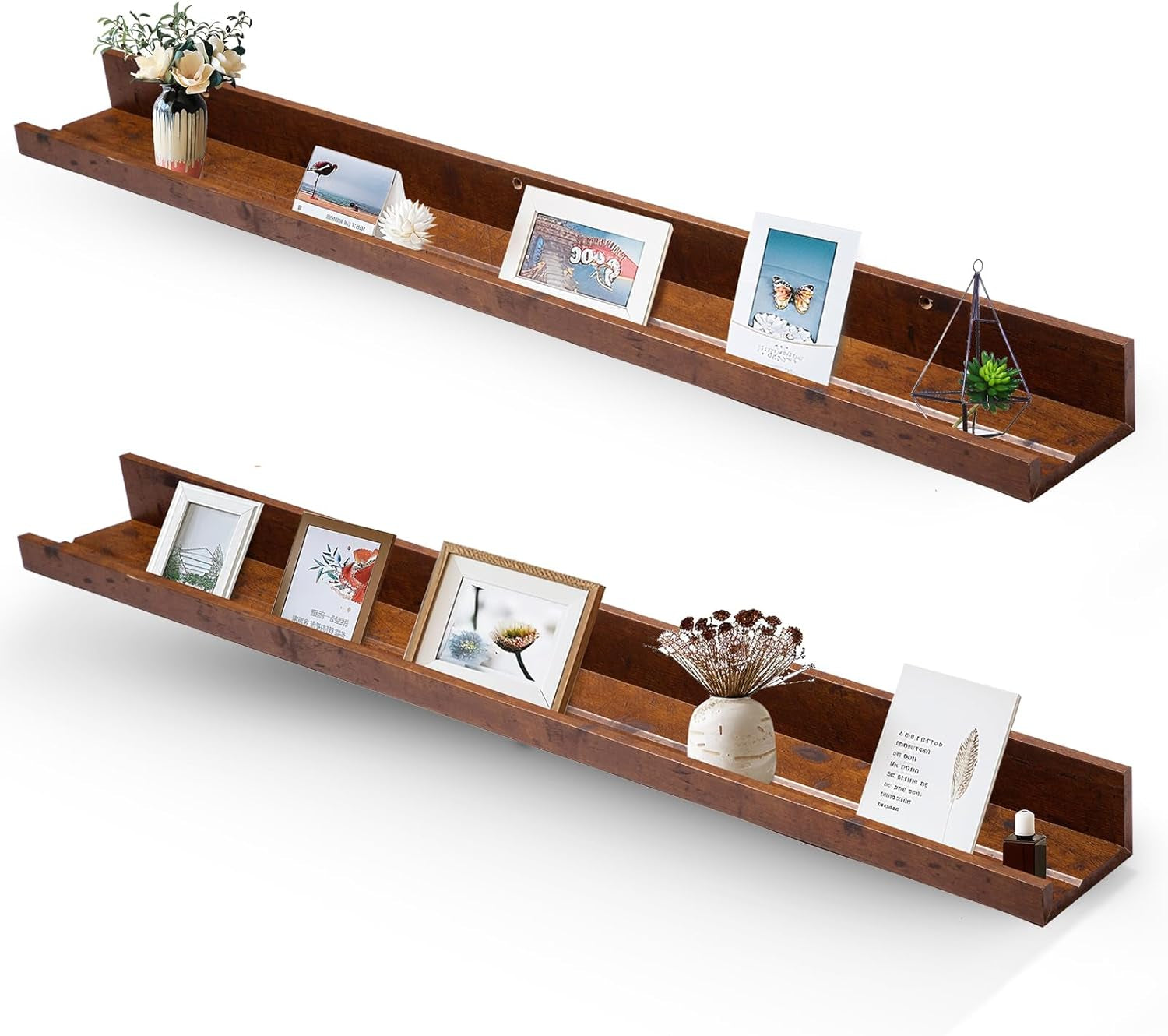 45.3” Floating Rustic Wall Ledge Shelves – Honey Brown (Set of 2)