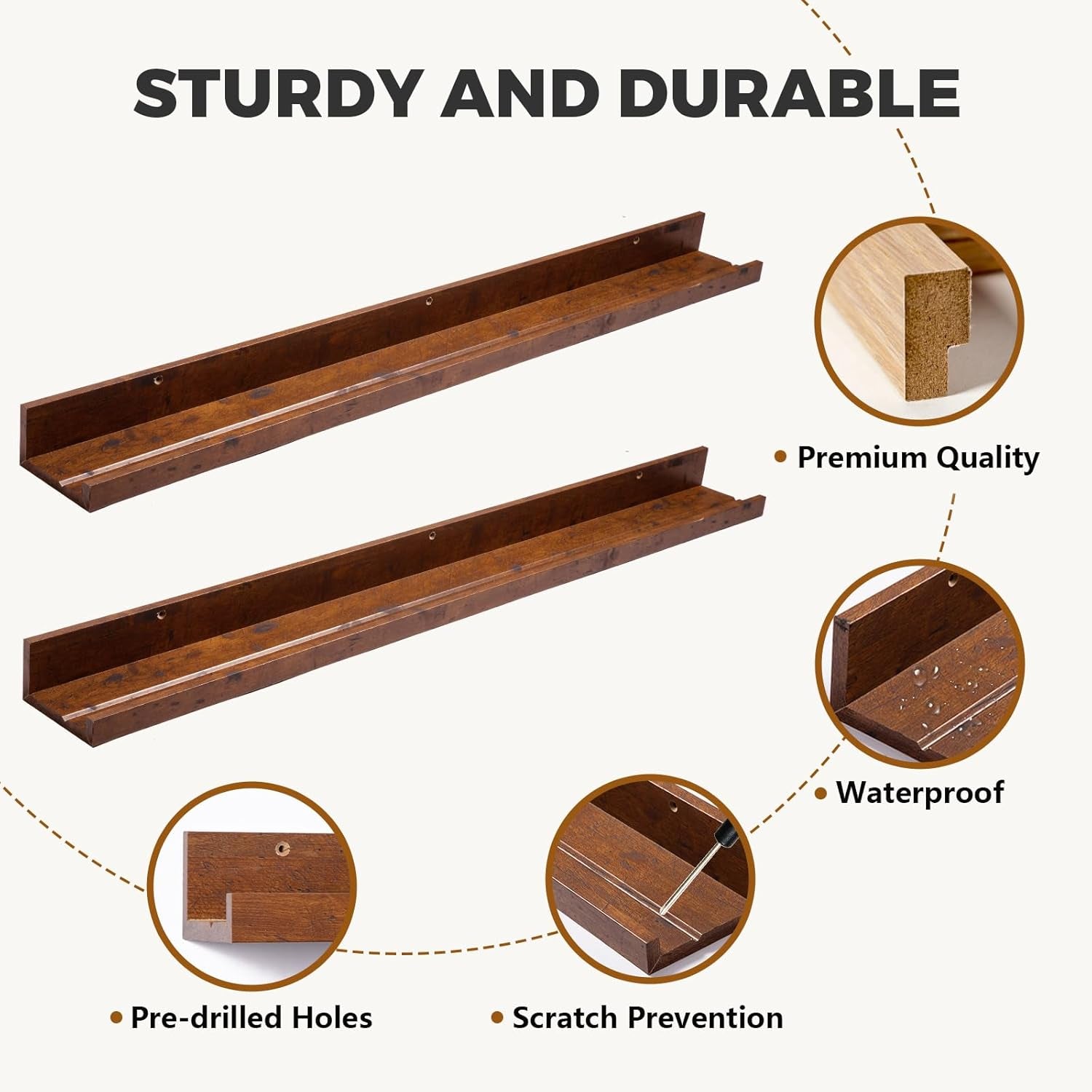 45.3” Floating Rustic Wall Ledge Shelves – Honey Brown (Set of 2)