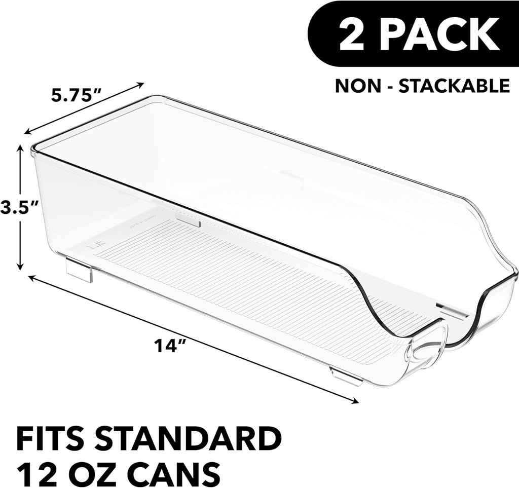 Soda Can Organizer and Dispenser for Refrigerator / Pantry, Clear, Set of 2