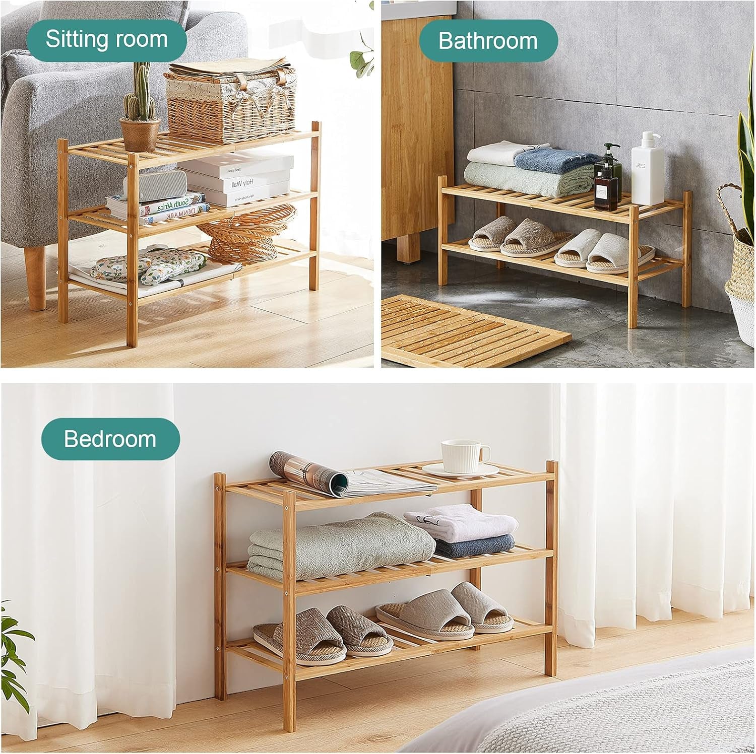 6-Tier Bamboo Shoe Rack – Stackable & Foldable Entryway Organizer