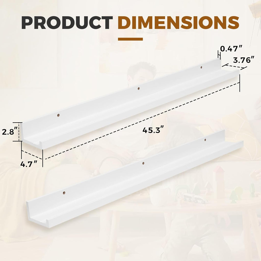 45.3” Floating Wall Ledge Shelves – White (Set of 2)