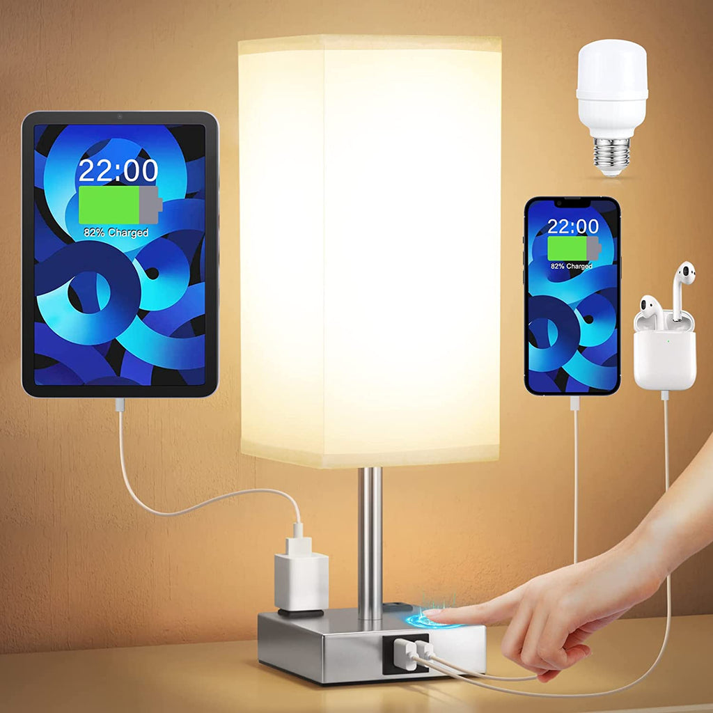 Touch Control Bedside Lamp -3-Level Dimmable Smart Table Lamp with USB Ports