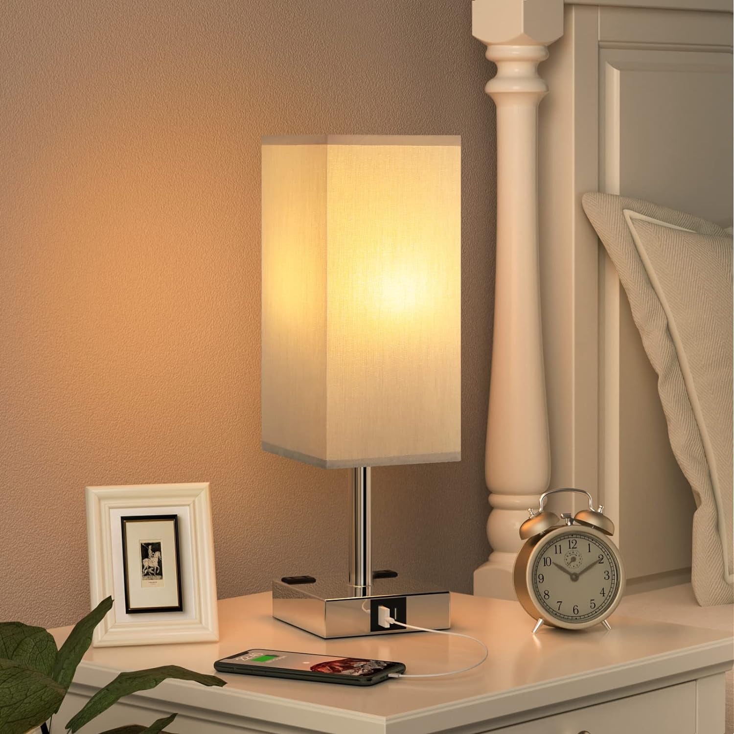 Touch Control Bedside Lamp -3-Level Dimmable Smart Table Lamp with USB Ports