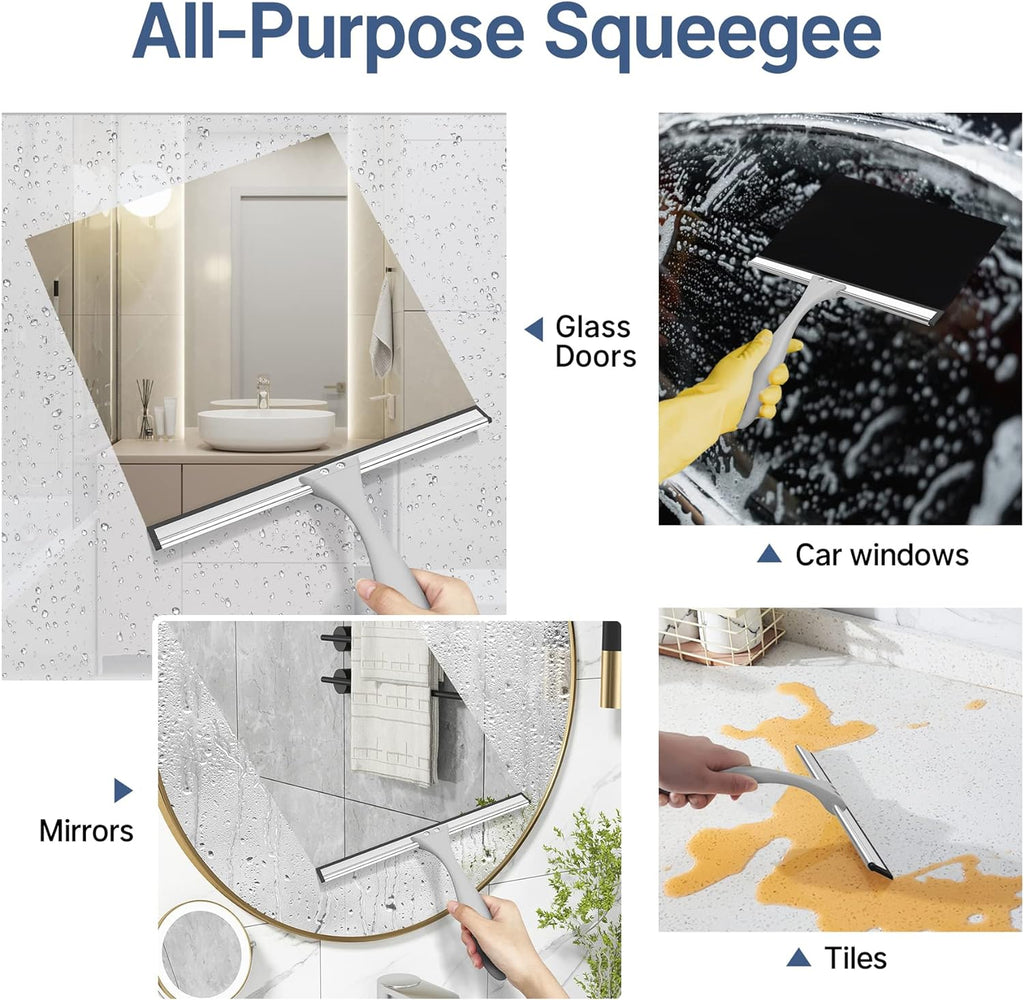 All-Purpose Shower Glass Door Squeegee – 10” with Hook