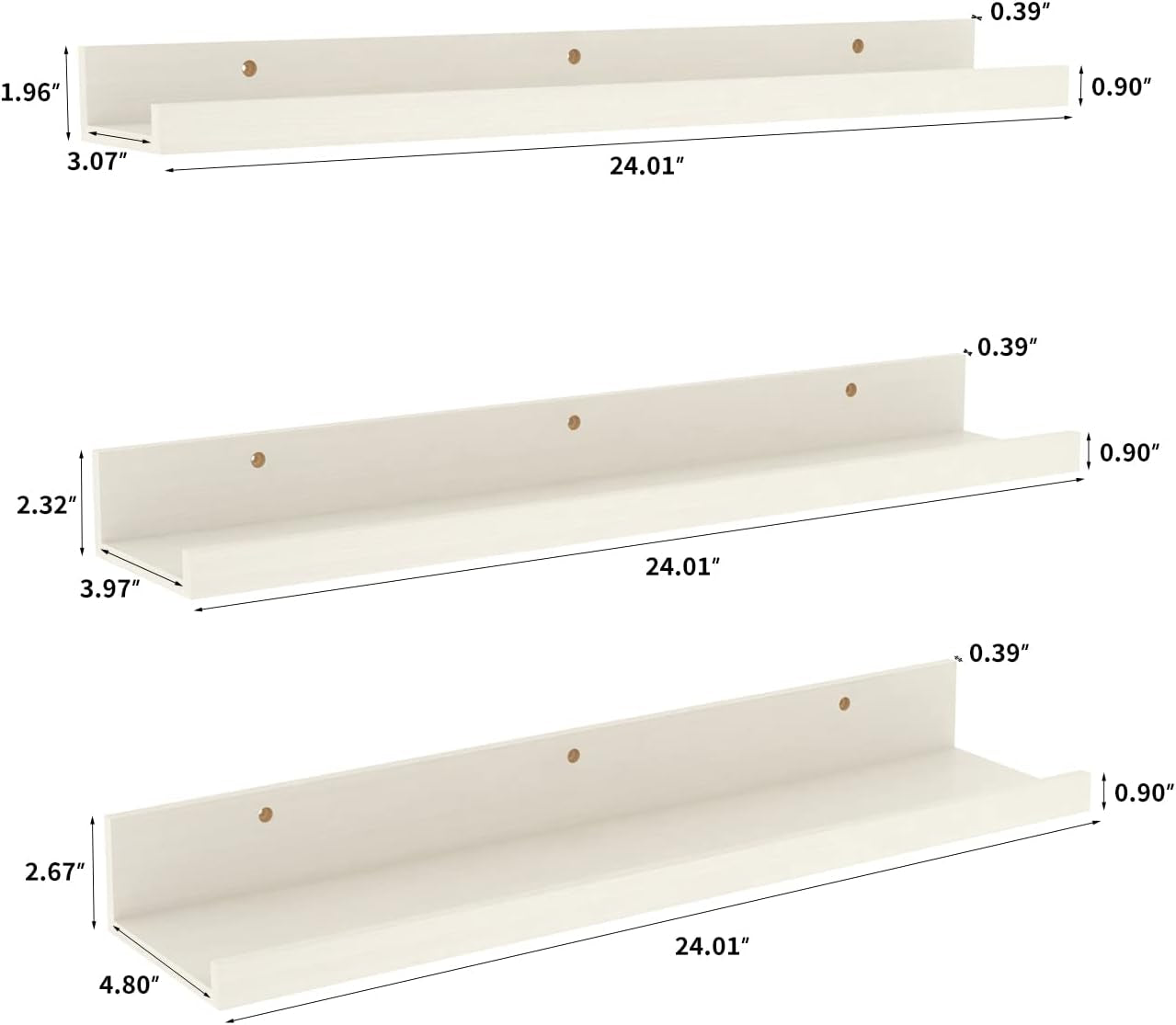 24” Floating Wooden Shelves – Set of 3 (Creamy White)