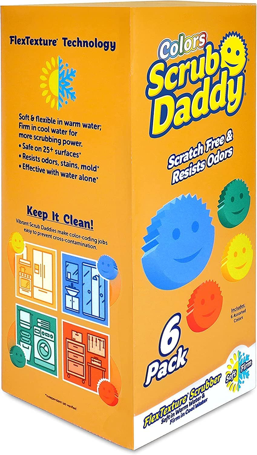 Scrub Daddy Sponge Set (6 Pack) – Scratch-Free, Odor-Resistant & Dishwasher Safe