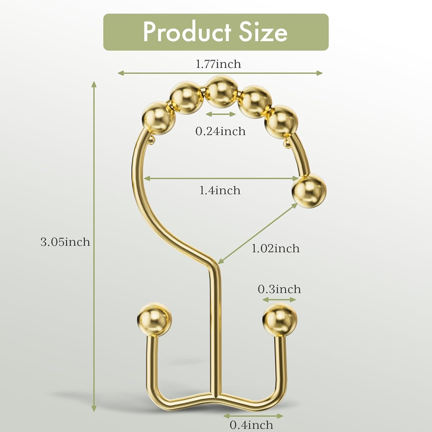Double Glide Gold Shower Curtain Hooks – Rust-Resistant (12 Pcs)