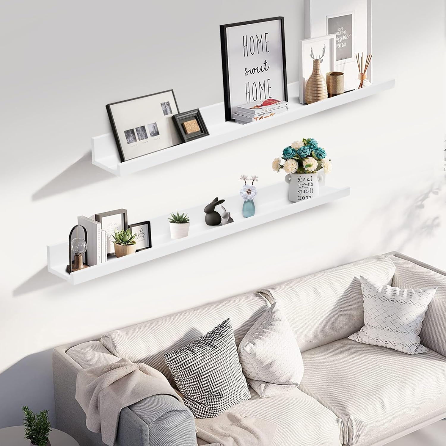 45.3” Floating Wall Ledge Shelves – White (Set of 2)