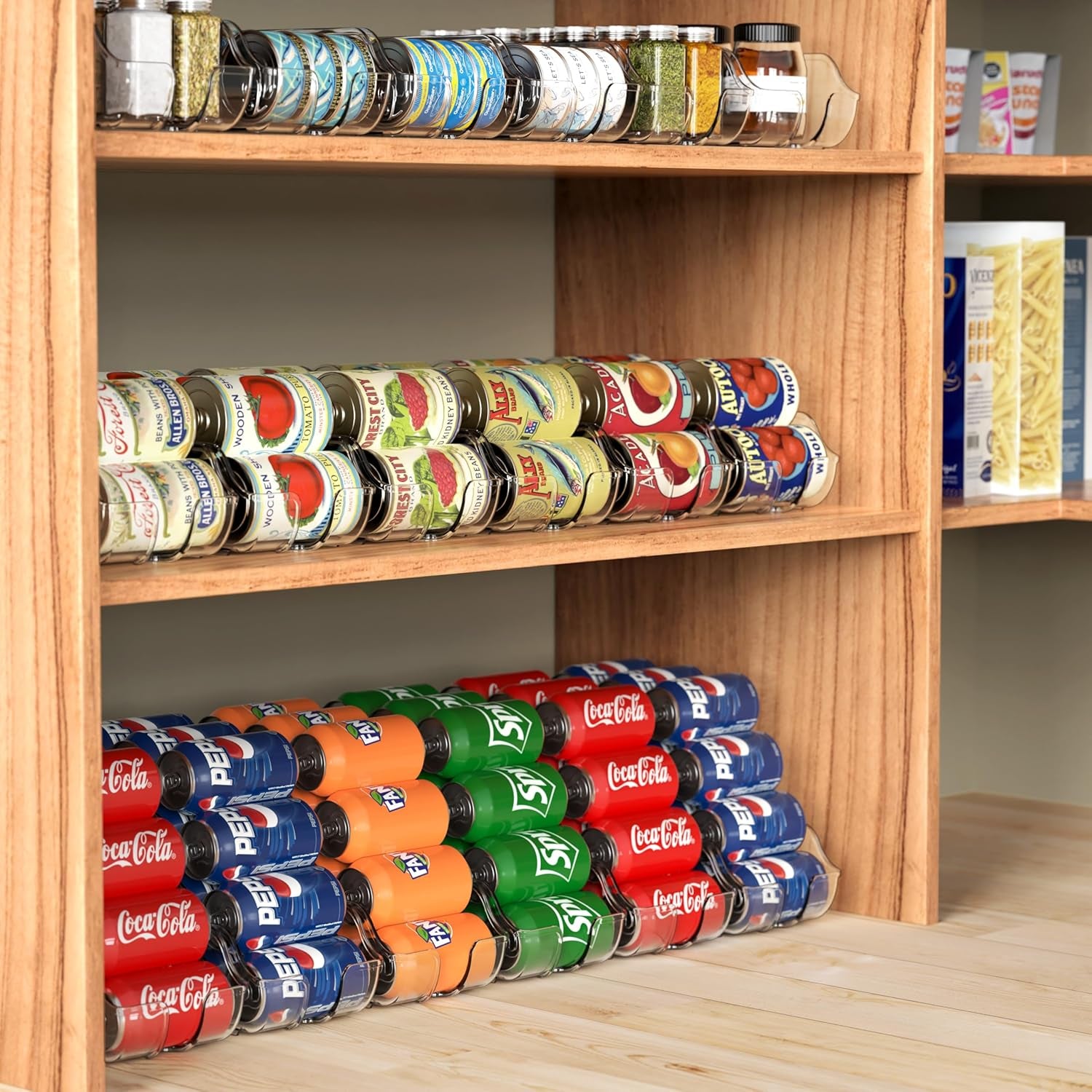 Soda Can Organizer and Dispenser for Refrigerator / Pantry, Clear, Set of 2