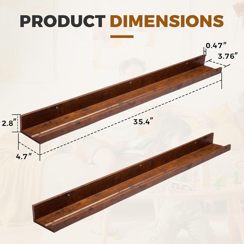 45.3” Floating Rustic Wall Ledge Shelves – Honey Brown (Set of 2)