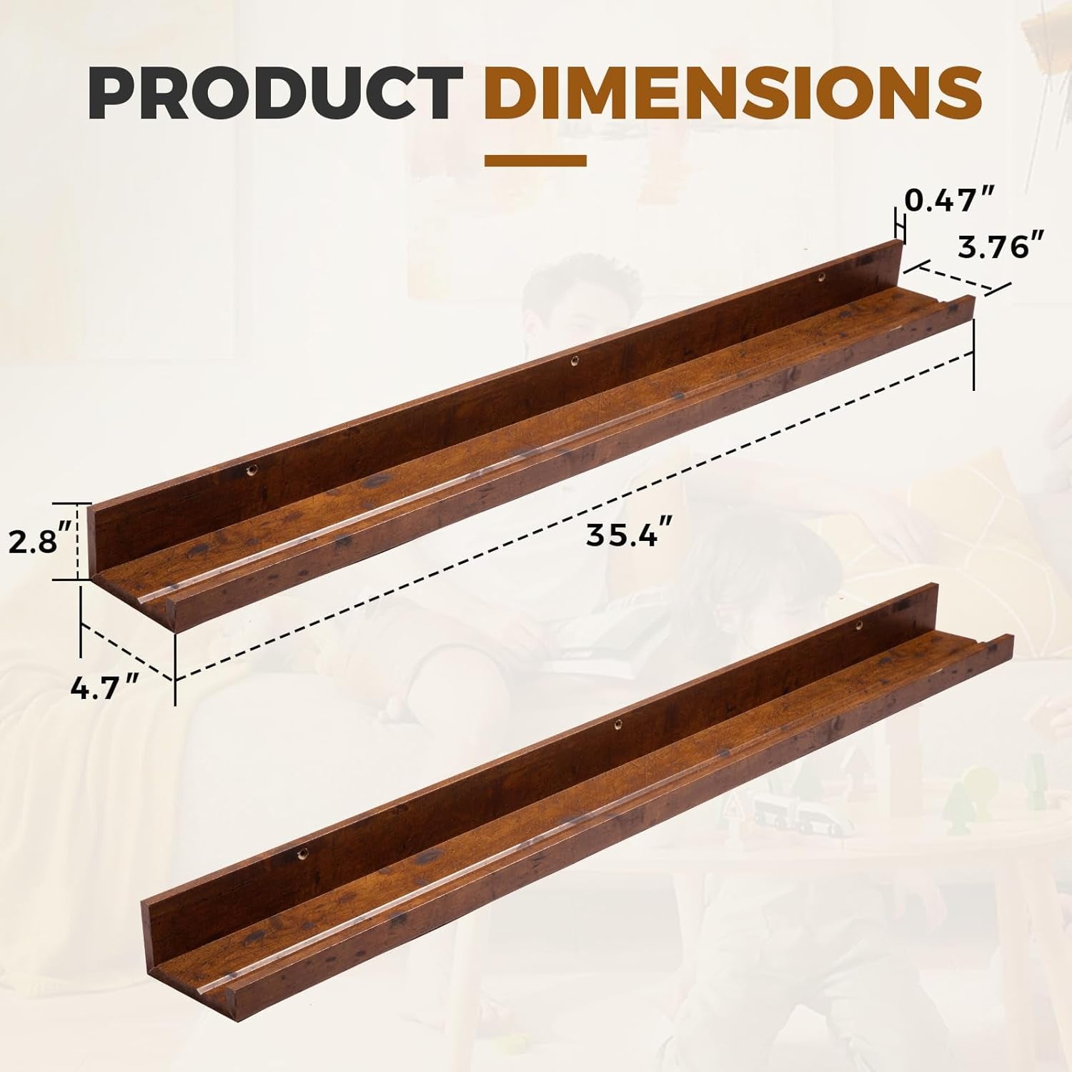 45.3” Floating Rustic Wall Ledge Shelves – Honey Brown (Set of 2)