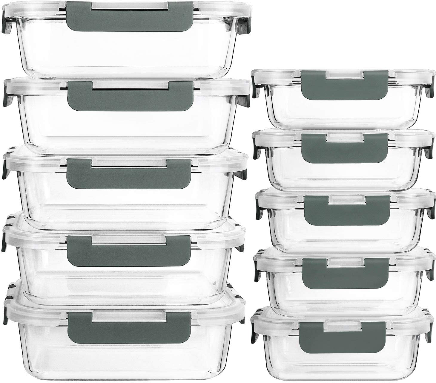 Glass Meal Prep Containers with Snap Lids – 10 Pack
