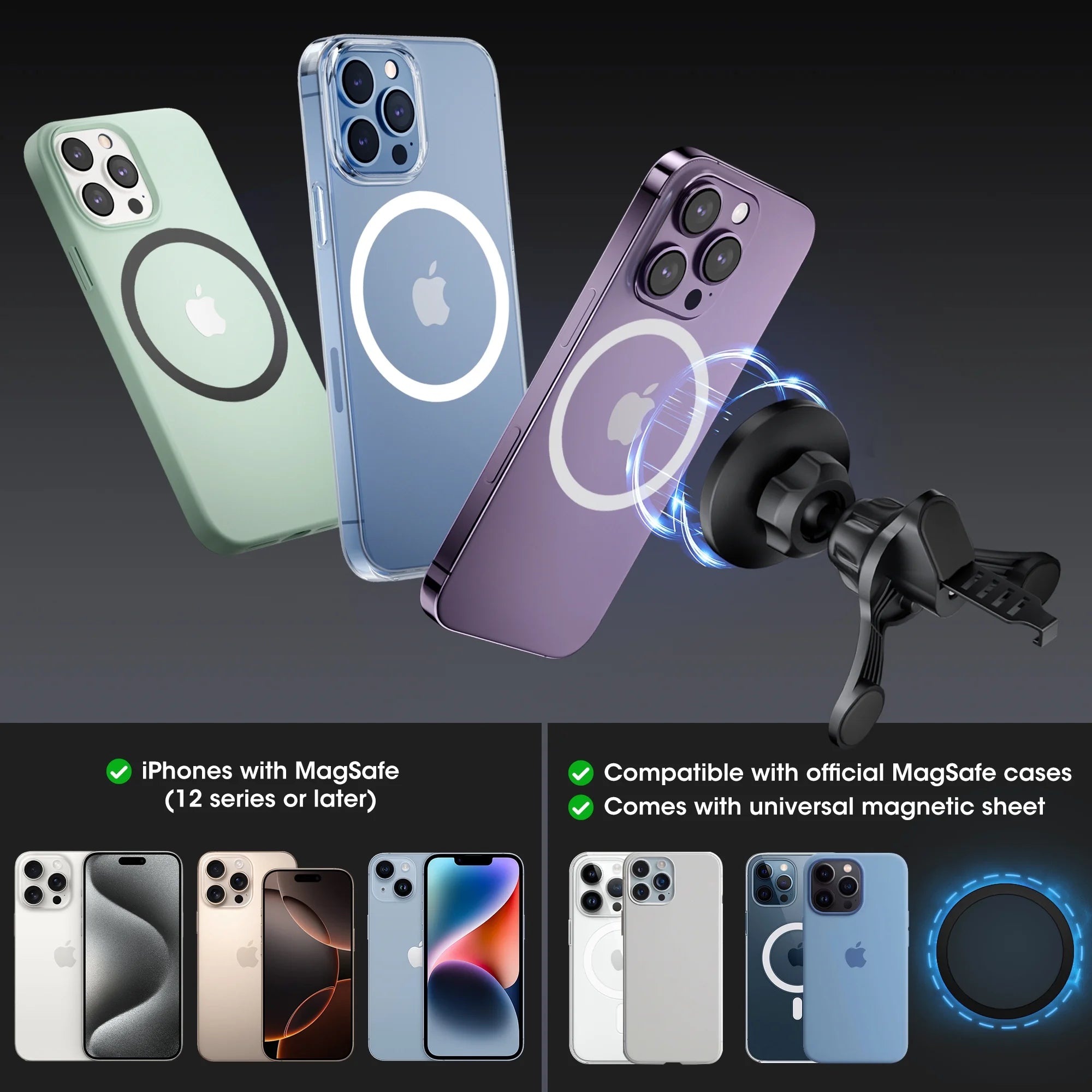 Universal Magnetic Phone Mount – 360° Air Vent Holder for Cars