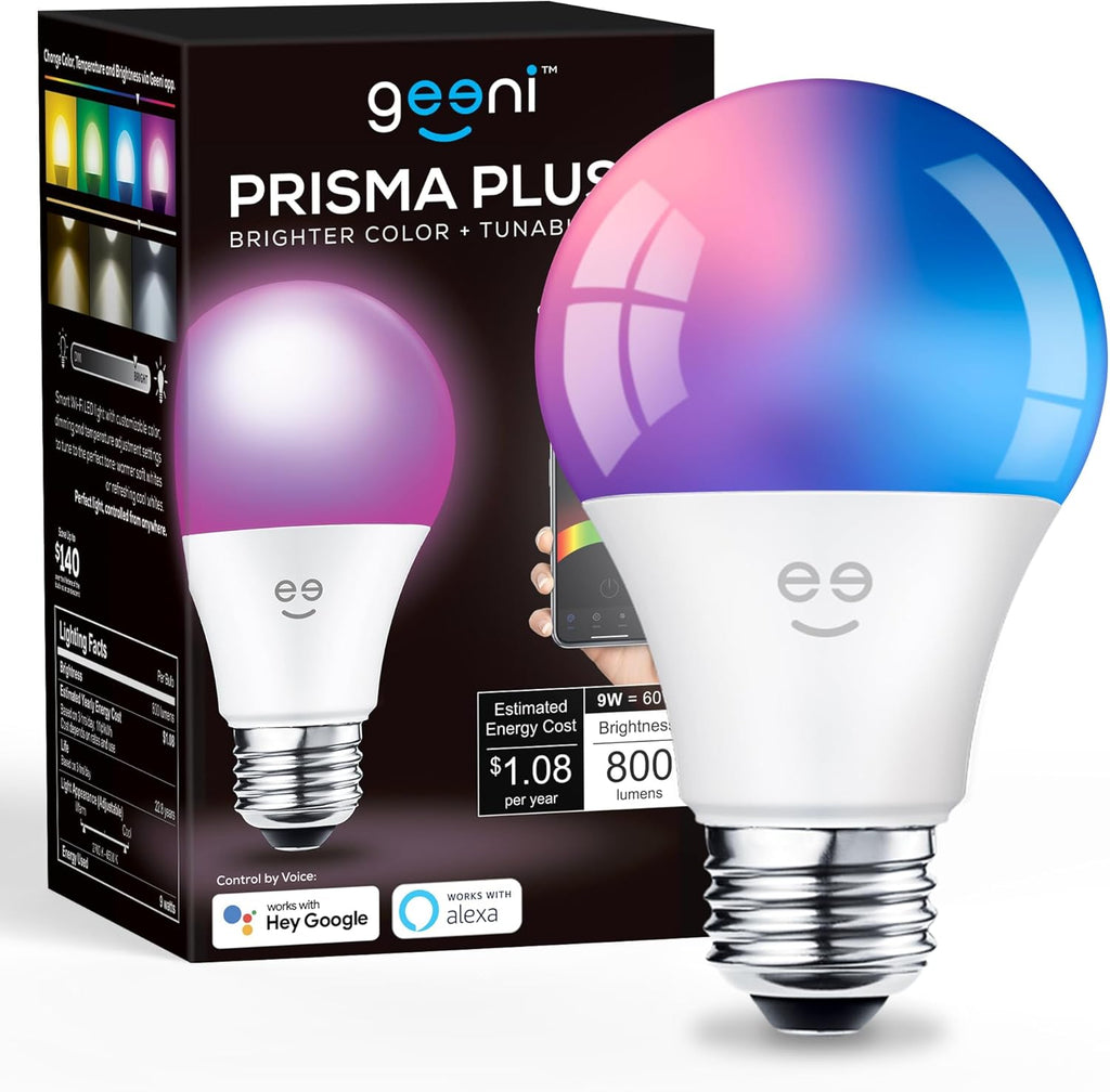 Prisma Plus 800 Smart LED Bulbs (2-Pack) – Color-Changing & Tunable White, Alexa/Google Compatible