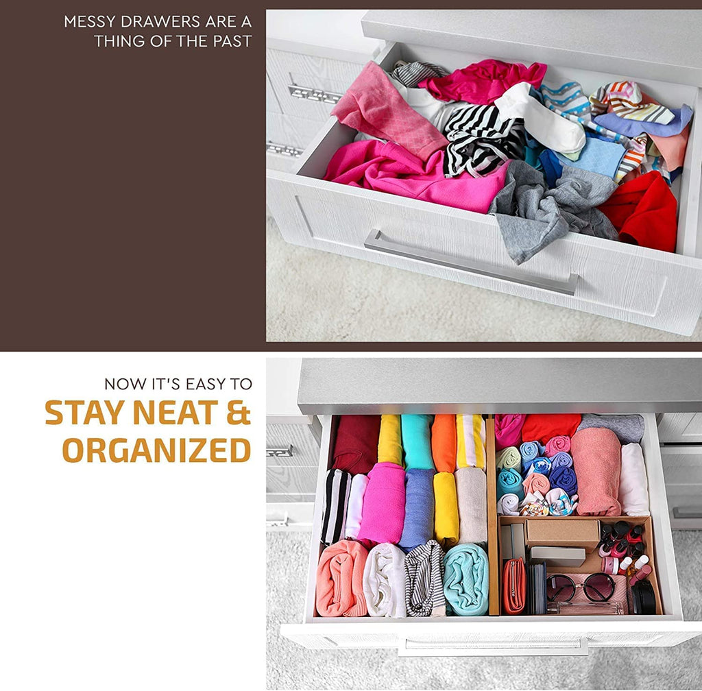 Large Expandable Bamboo Kitchen Drawer Organizer (6 Pack)