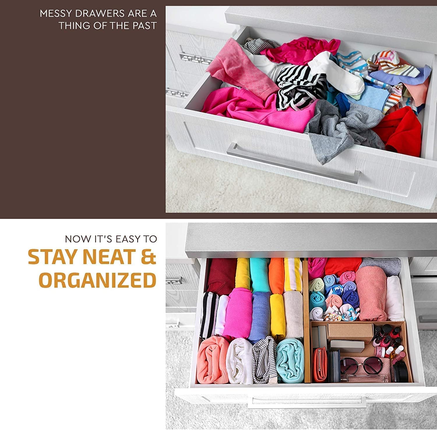 Large Expandable Bamboo Kitchen Drawer Organizer (6 Pack)