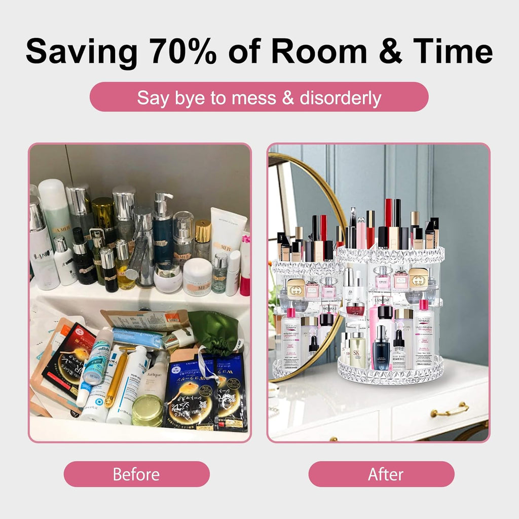 360° Rotating Makeup & Perfume Organizer – Acrylic Storage Case