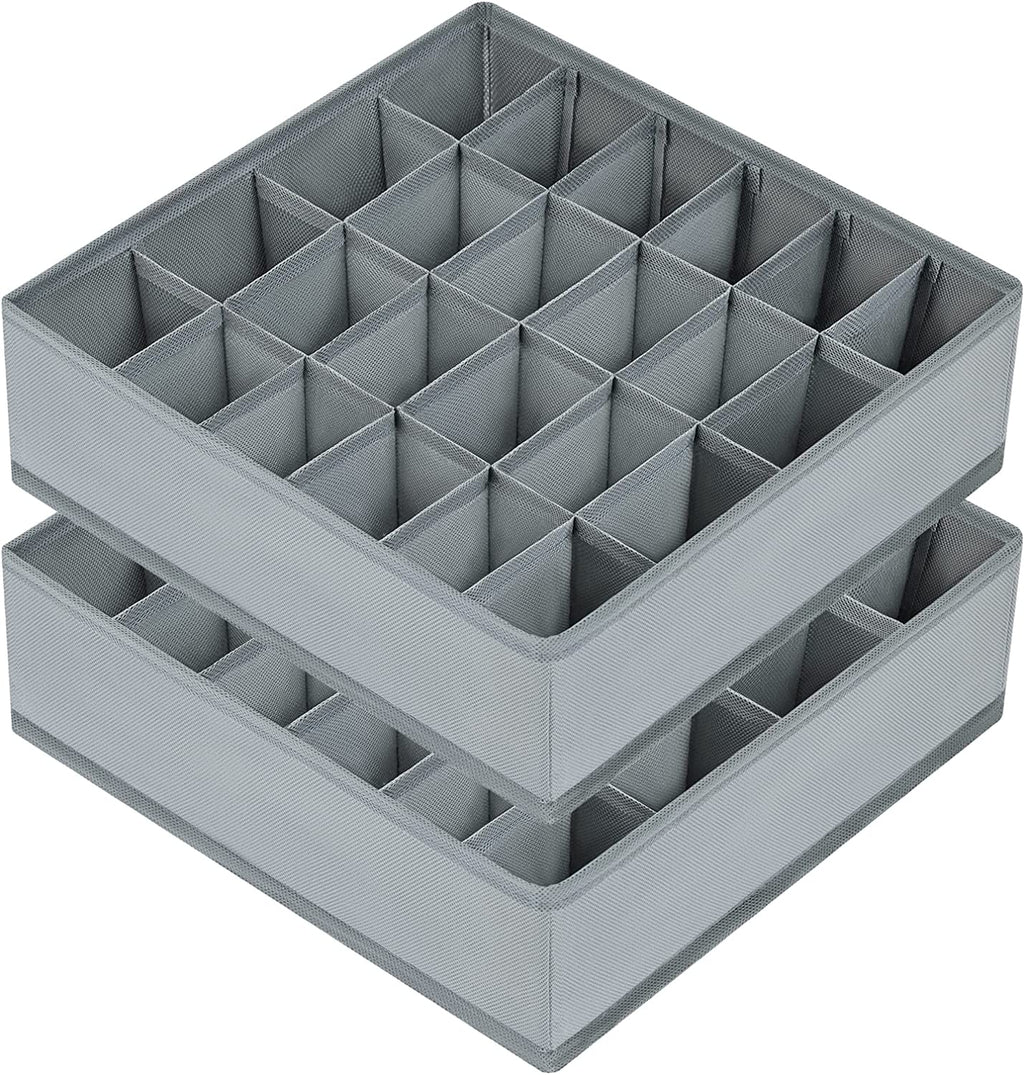 24-Cell Sock Drawer Organizer – Grey Closet Divider (2 Pack)
