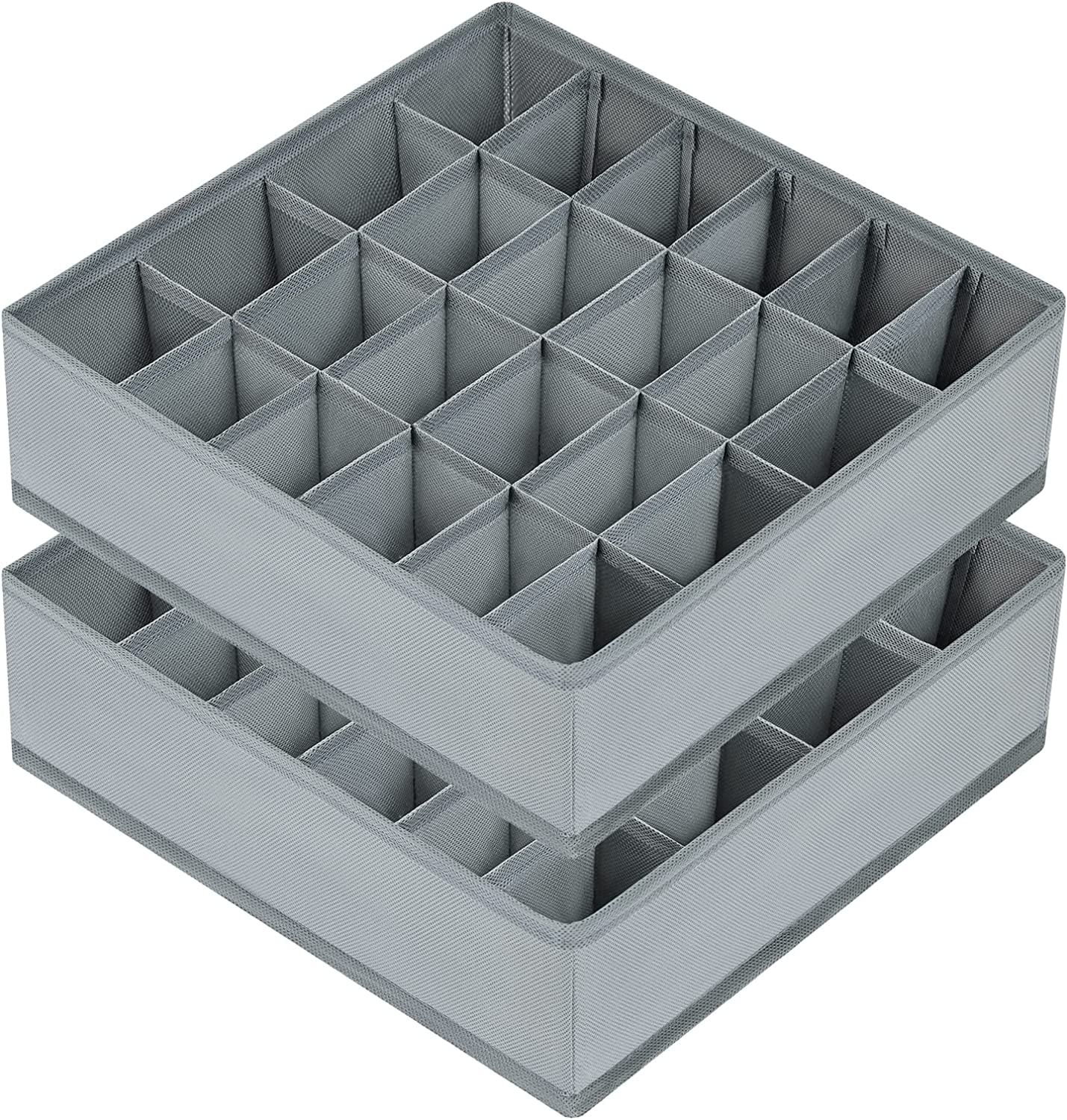 24-Cell Sock Drawer Organizer – Grey Closet Divider (2 Pack)