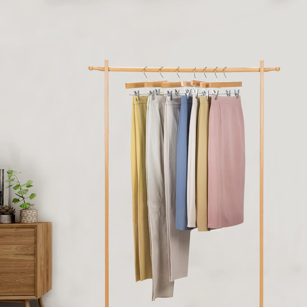 Solid Lotus Wood Pants Hangers – Adjustable Skirt & Jeans Clips (10 Pack)