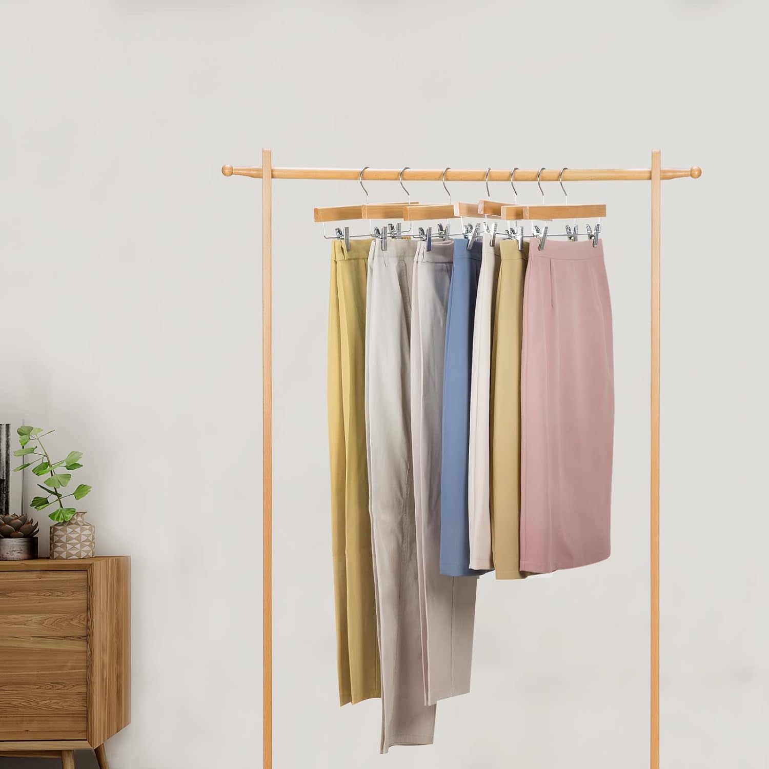 Solid Lotus Wood Pants Hangers – Adjustable Skirt & Jeans Clips (10 Pack)
