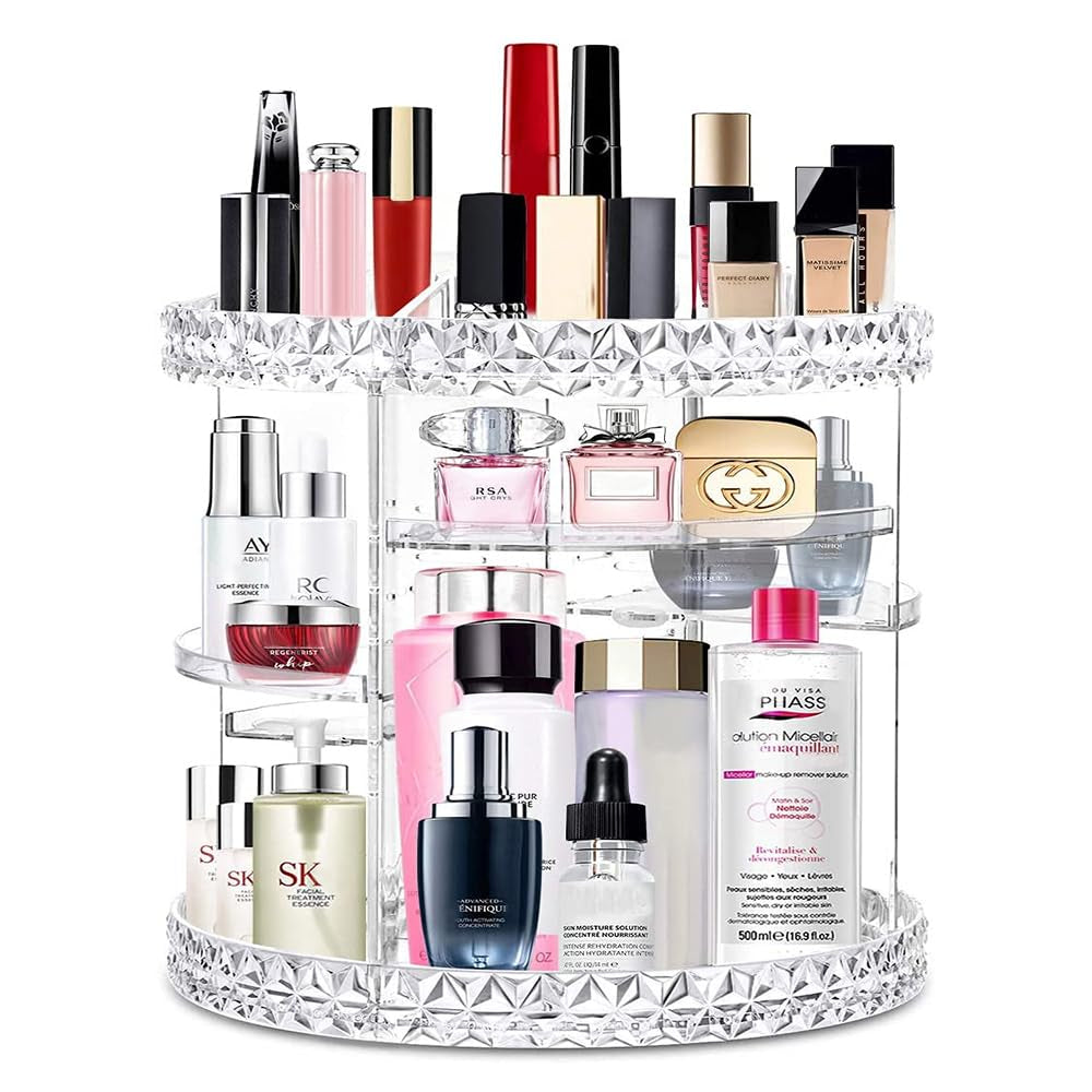 360° Rotating Makeup & Perfume Organizer – Acrylic Storage Case