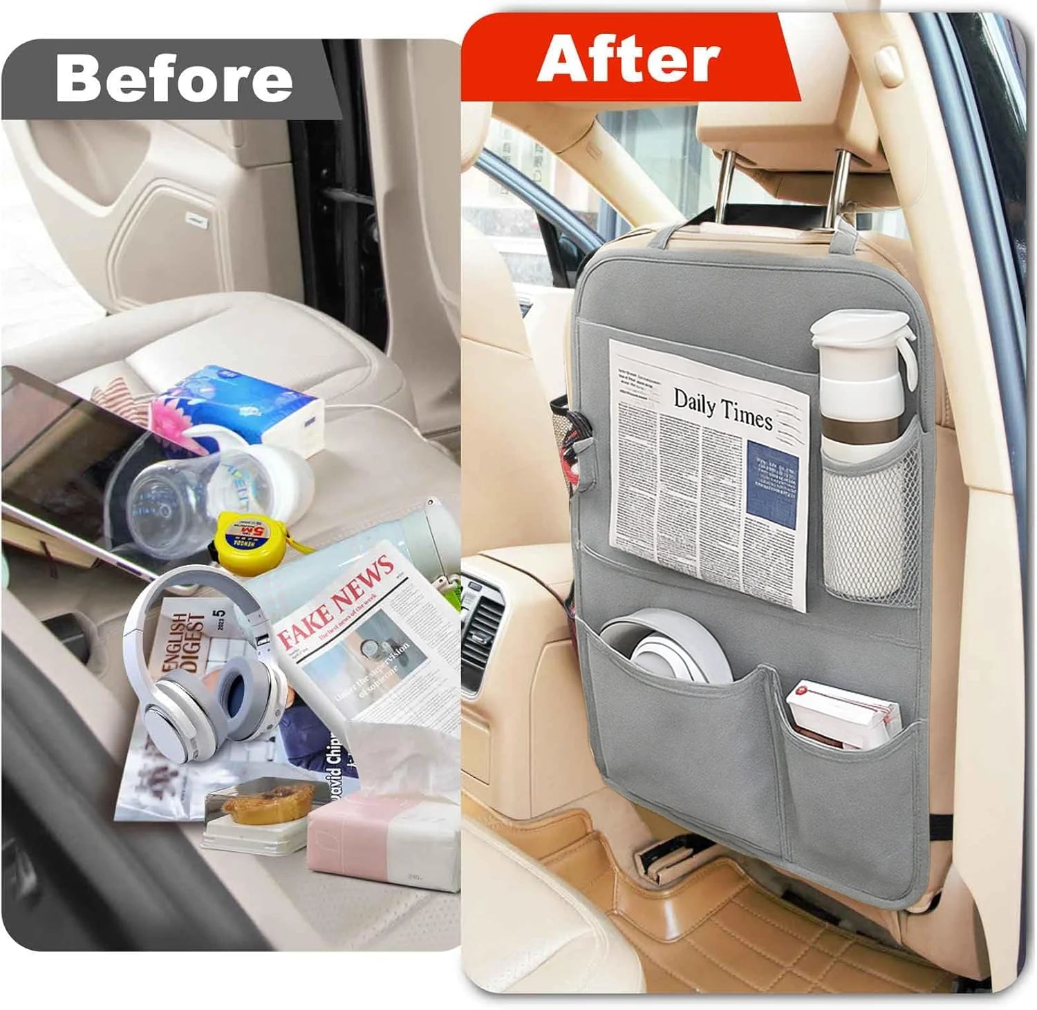 Backseat Car Organizer with Touchscreen Tablet Holder – Kick Mat Protector