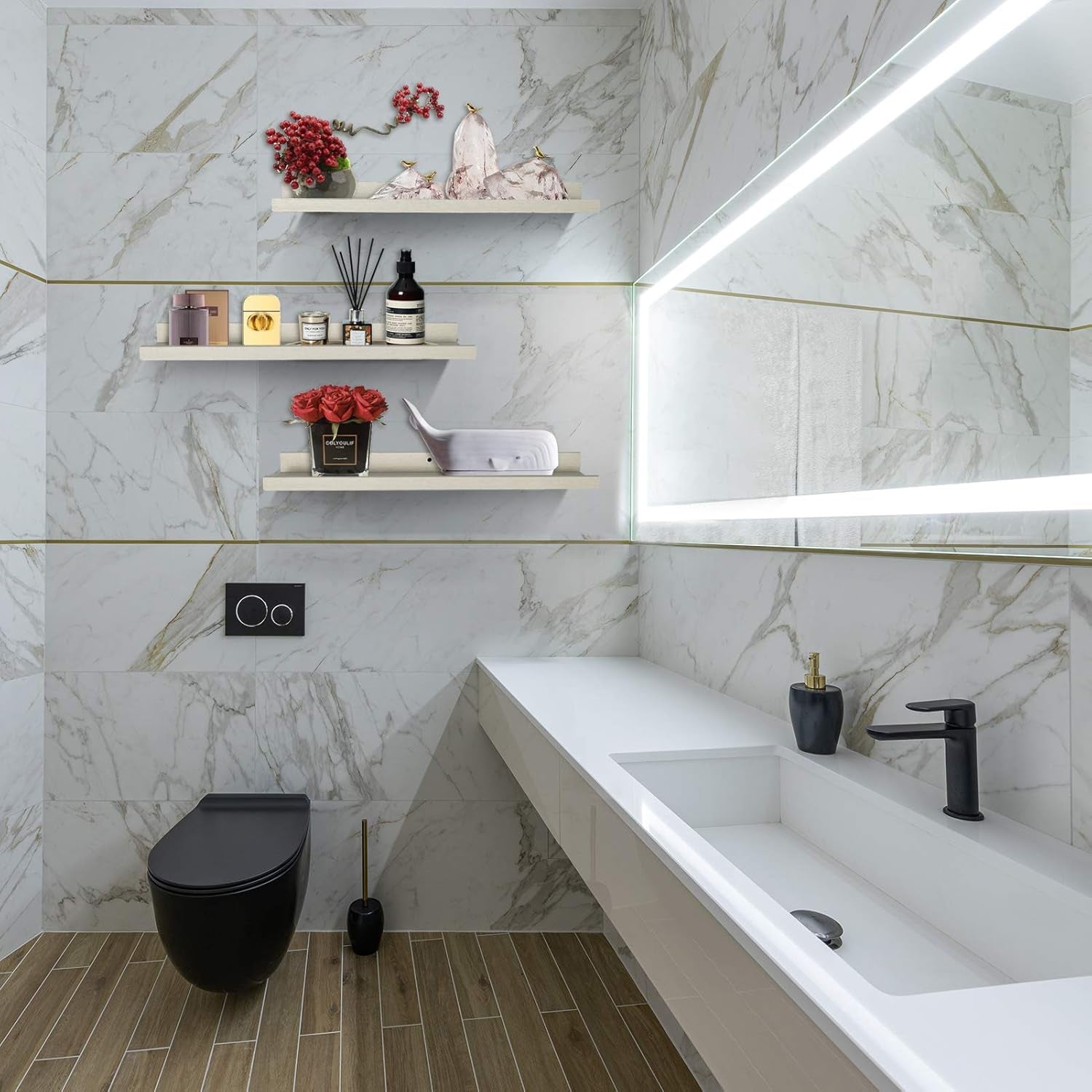 24” Floating Wooden Shelves – Set of 3 (Creamy White)