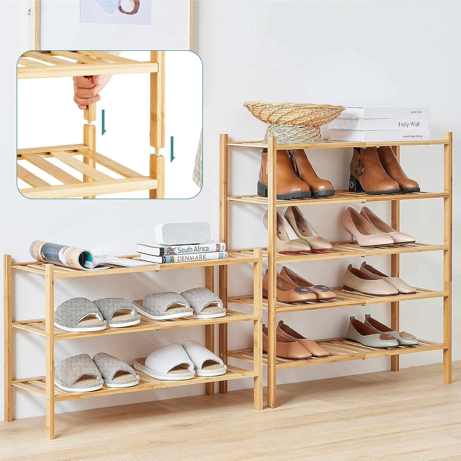 6-Tier Bamboo Shoe Rack – Stackable & Foldable Entryway Organizer