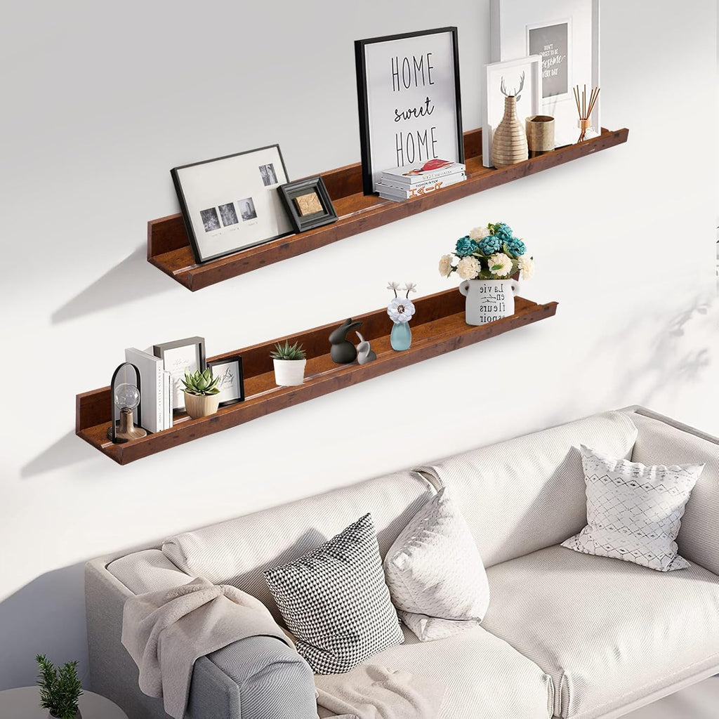 45.3” Floating Rustic Wall Ledge Shelves – Honey Brown (Set of 2)