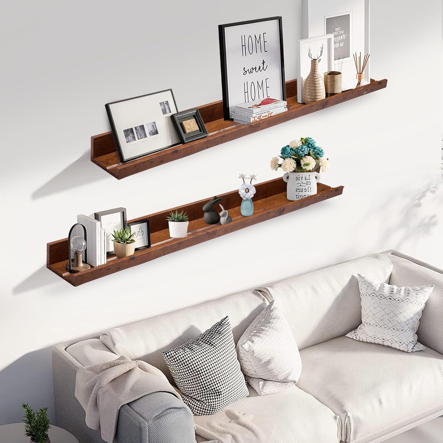 45.3” Floating Rustic Wall Ledge Shelves – Honey Brown (Set of 2)