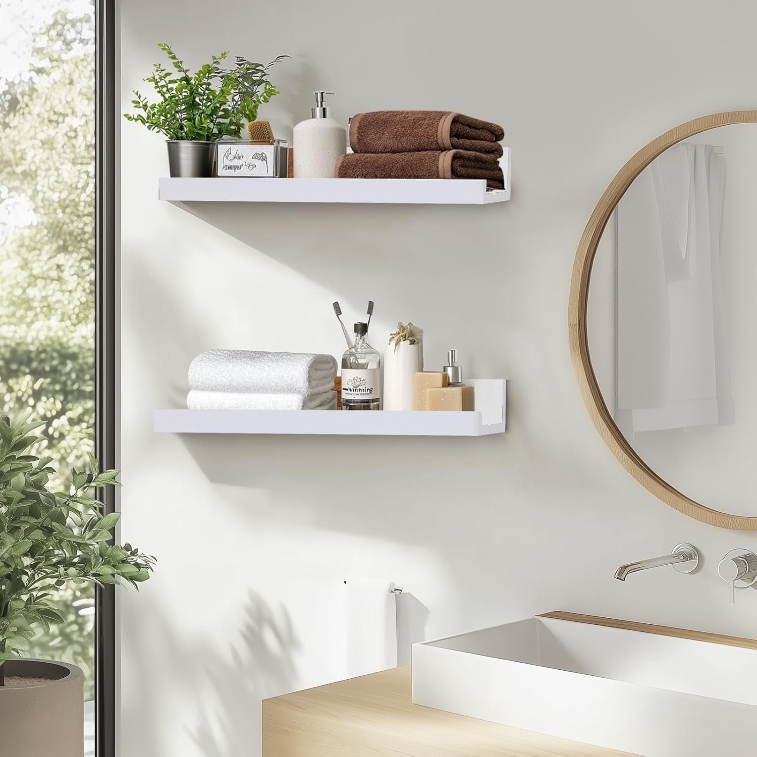 45.3” Floating Wall Ledge Shelves – White (Set of 2)