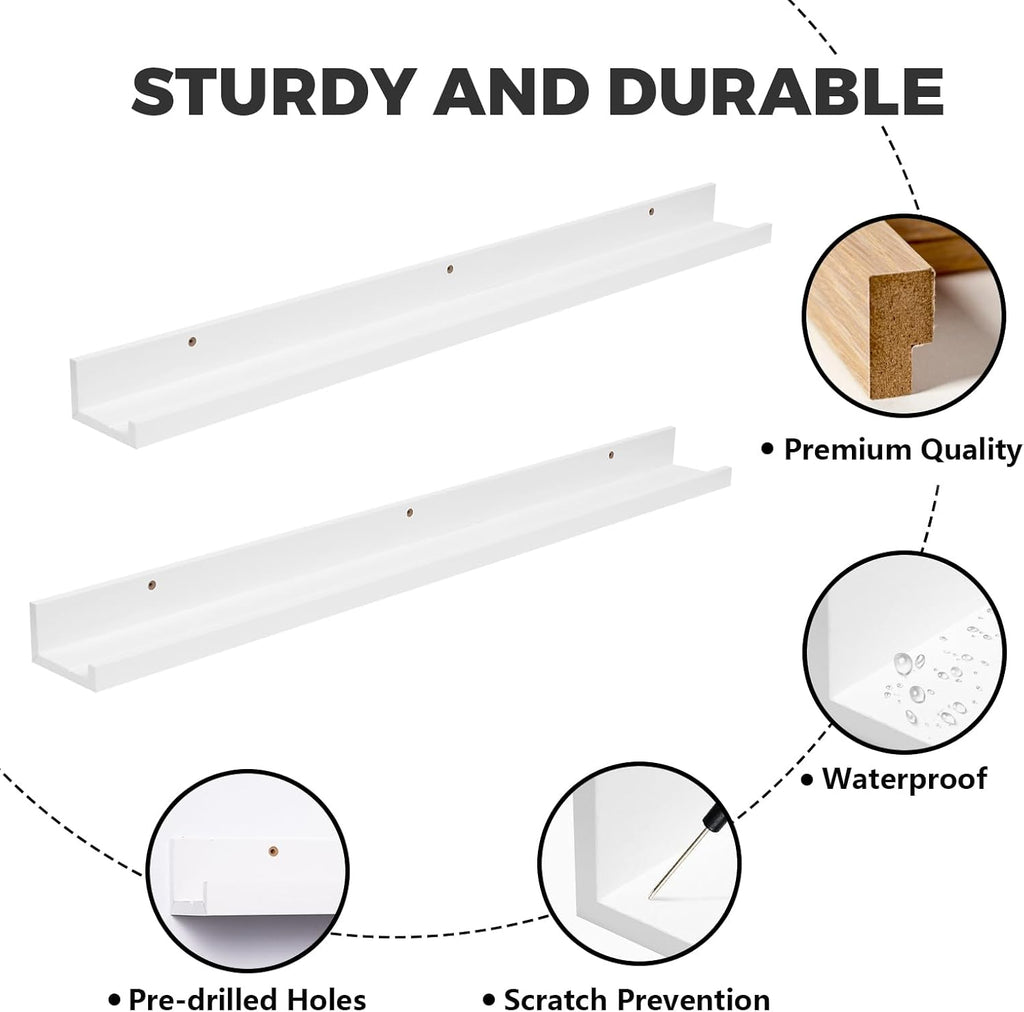 45.3” Floating Wall Ledge Shelves – White (Set of 2)