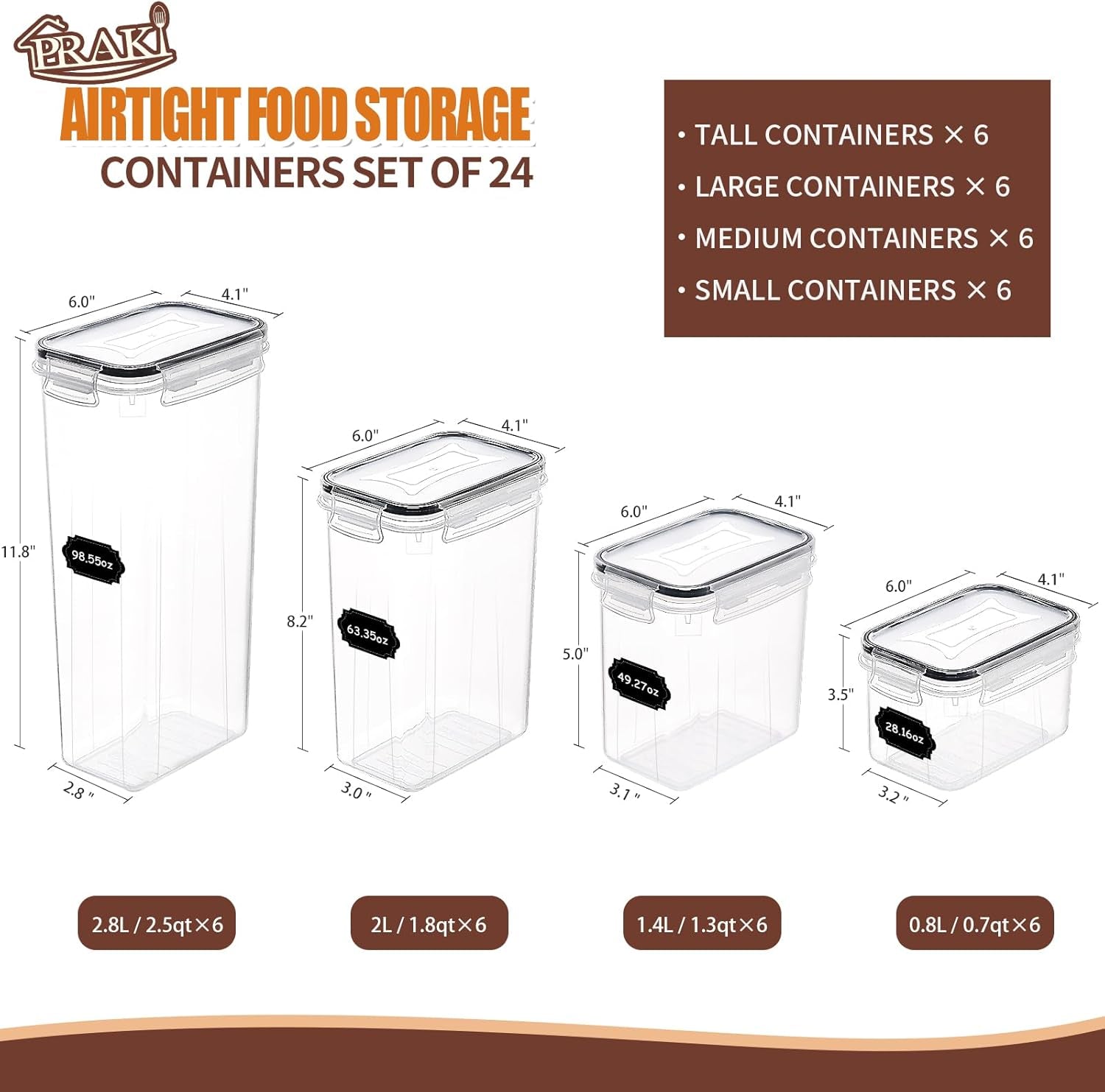 Airtight Cereal & Pantry Food Storage Containers – 24 Pcs (BPA Free)