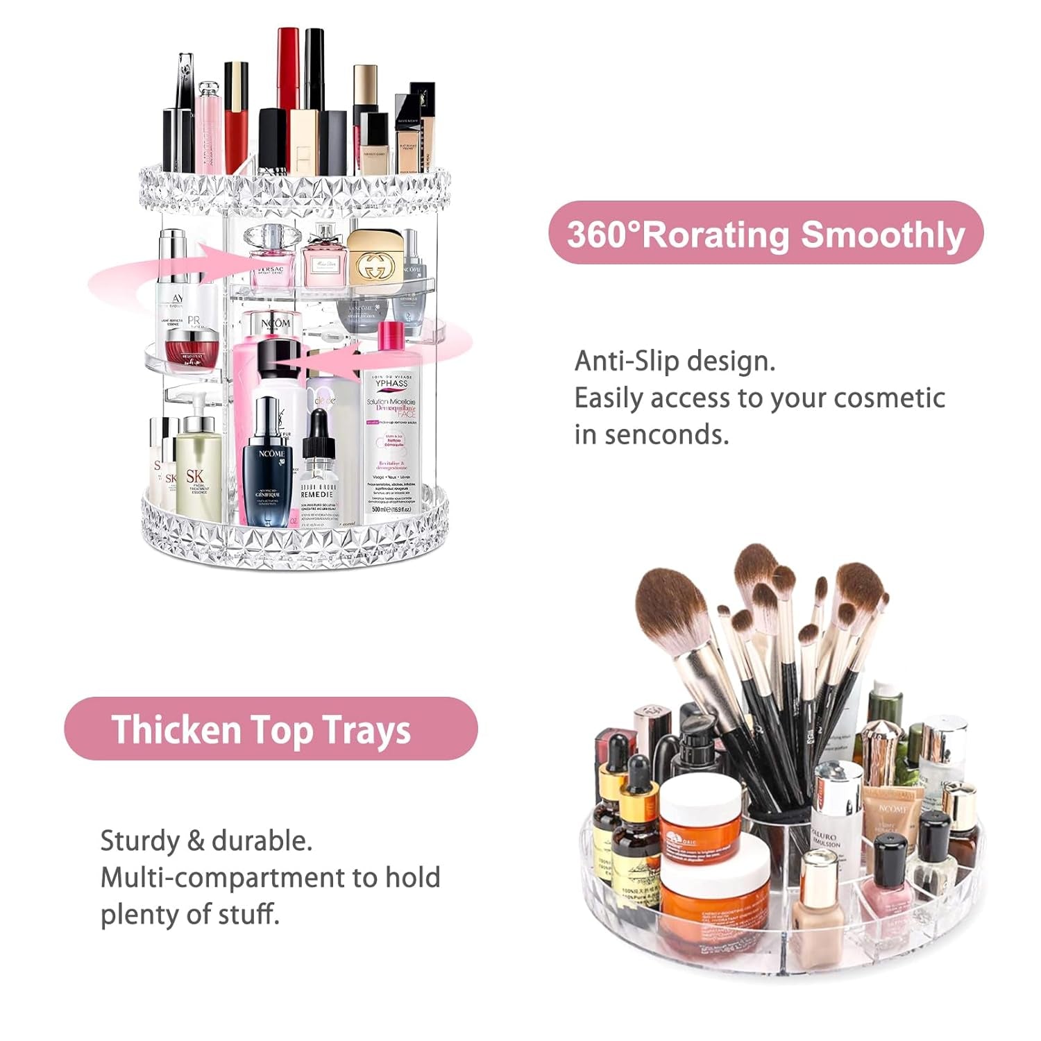 360° Rotating Makeup & Perfume Organizer – Acrylic Storage Case
