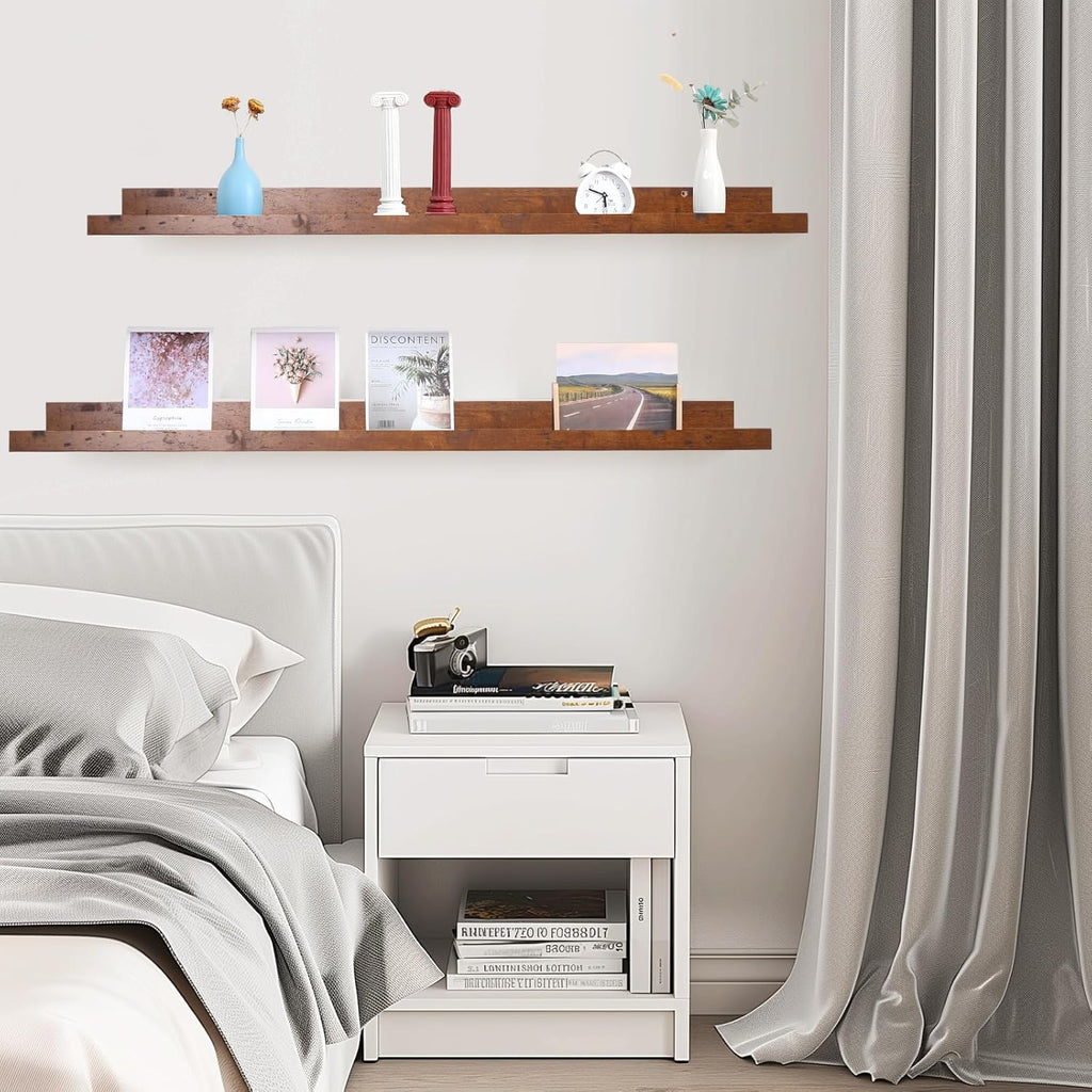 45.3” Floating Rustic Wall Ledge Shelves – Honey Brown (Set of 2)