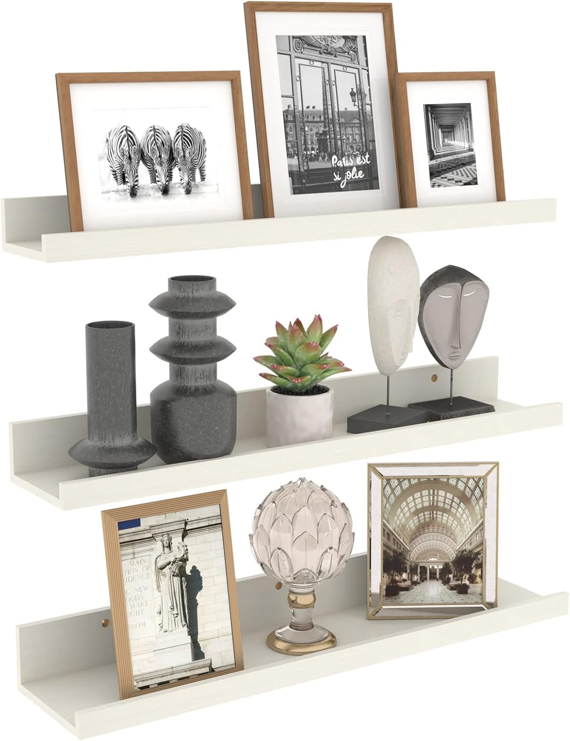 24” Floating Wooden Shelves – Set of 3 (Creamy White)