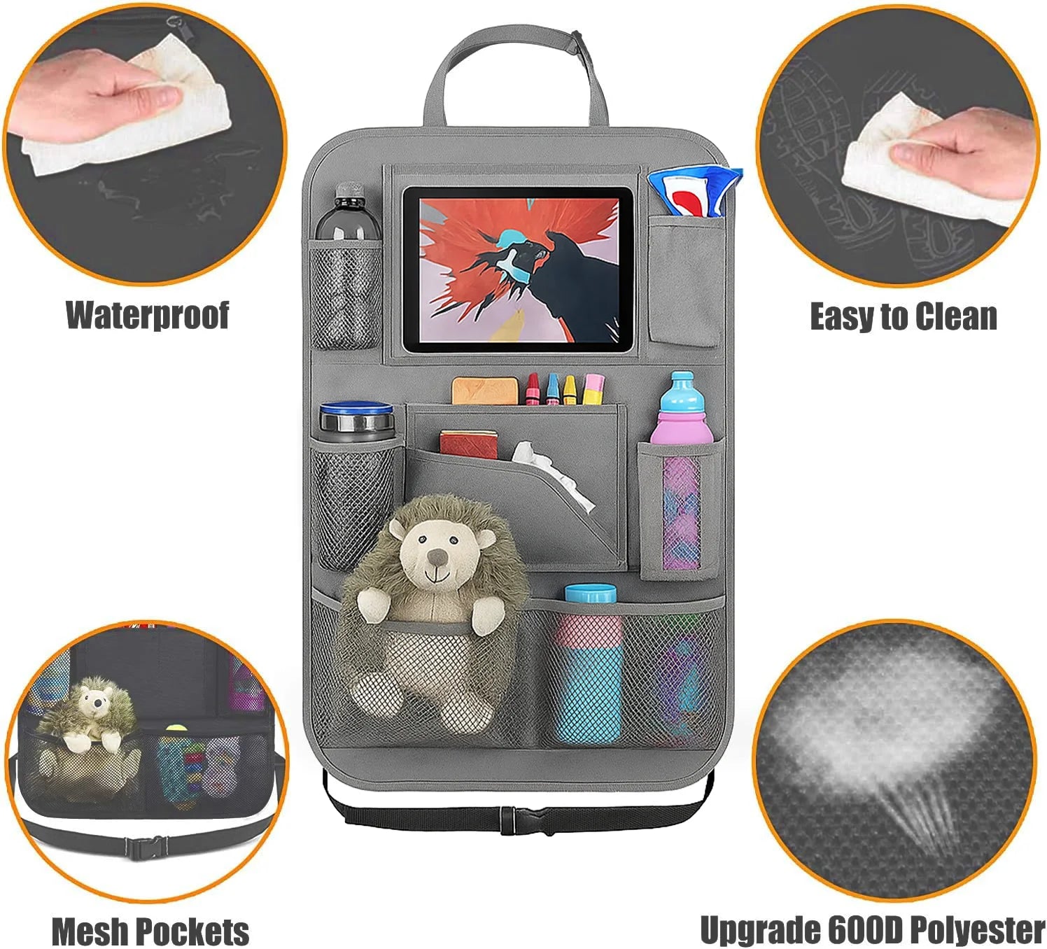 Backseat Car Organizer with Touchscreen Tablet Holder – Kick Mat Protector