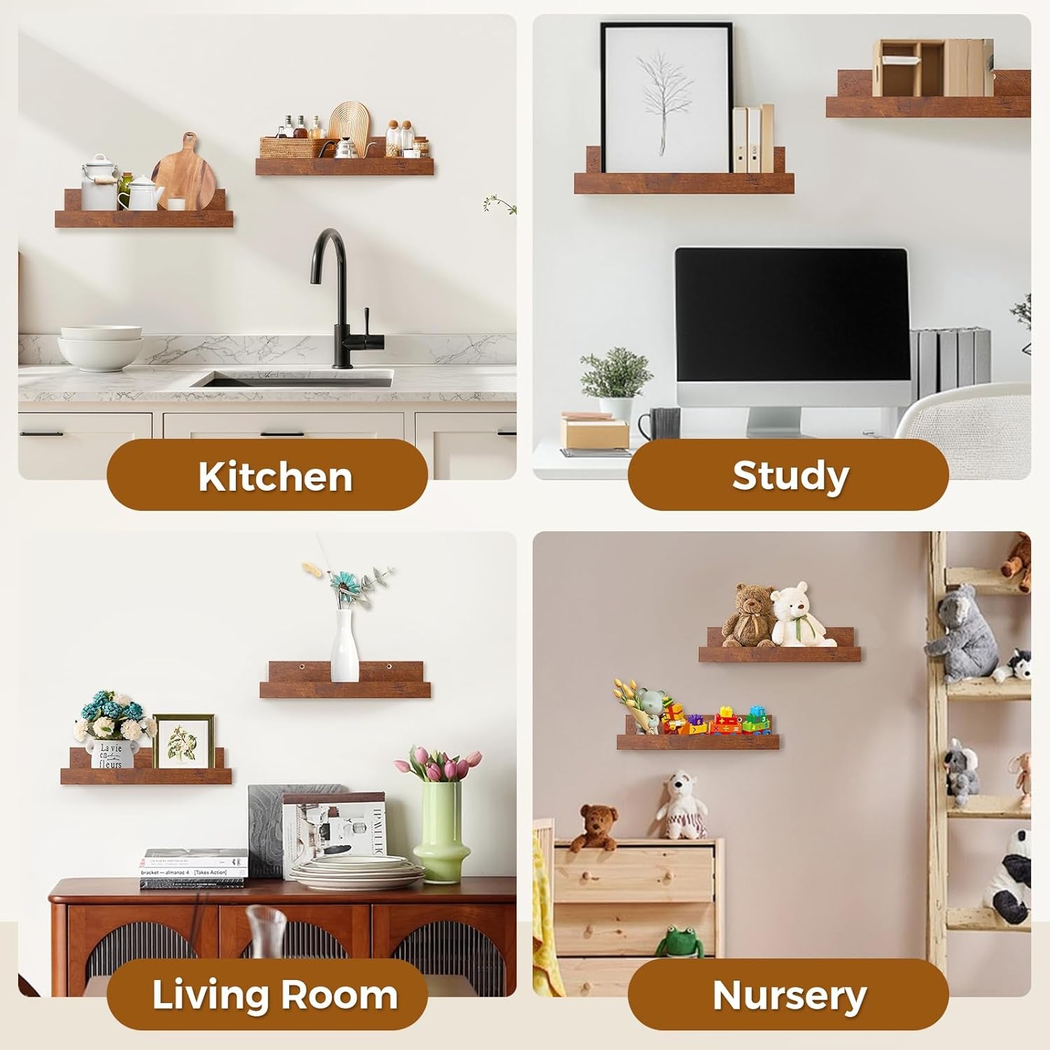 45.3” Floating Rustic Wall Ledge Shelves – Honey Brown (Set of 2)