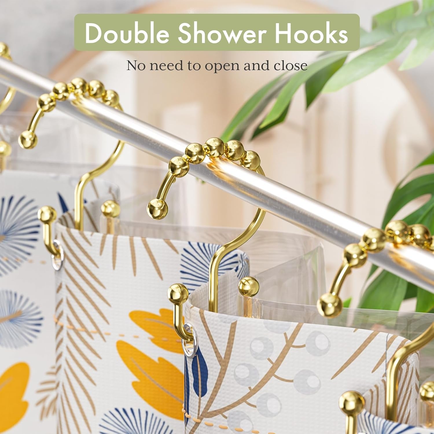 Double Glide Gold Shower Curtain Hooks – Rust-Resistant (12 Pcs)