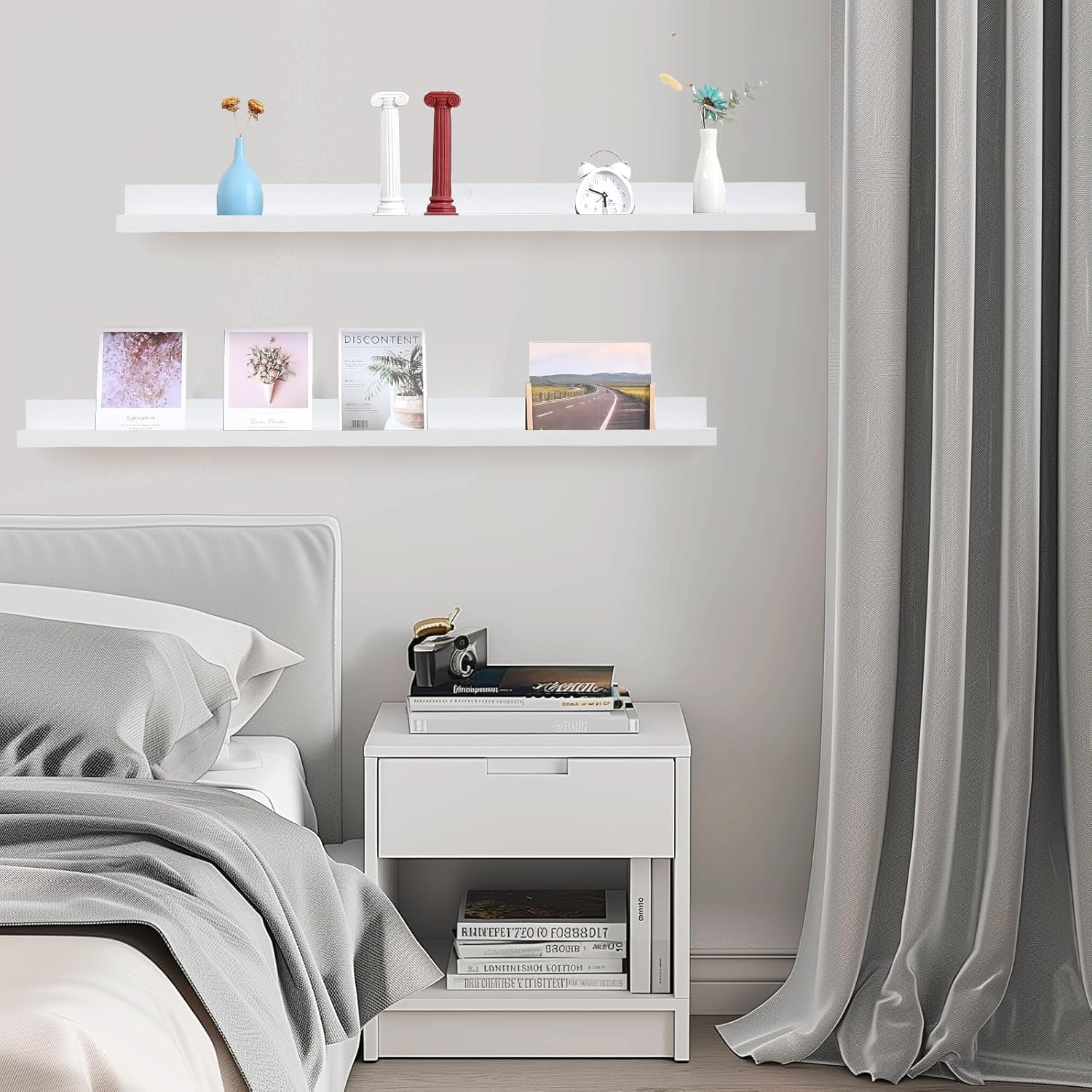 45.3” Floating Wall Ledge Shelves – White (Set of 2)