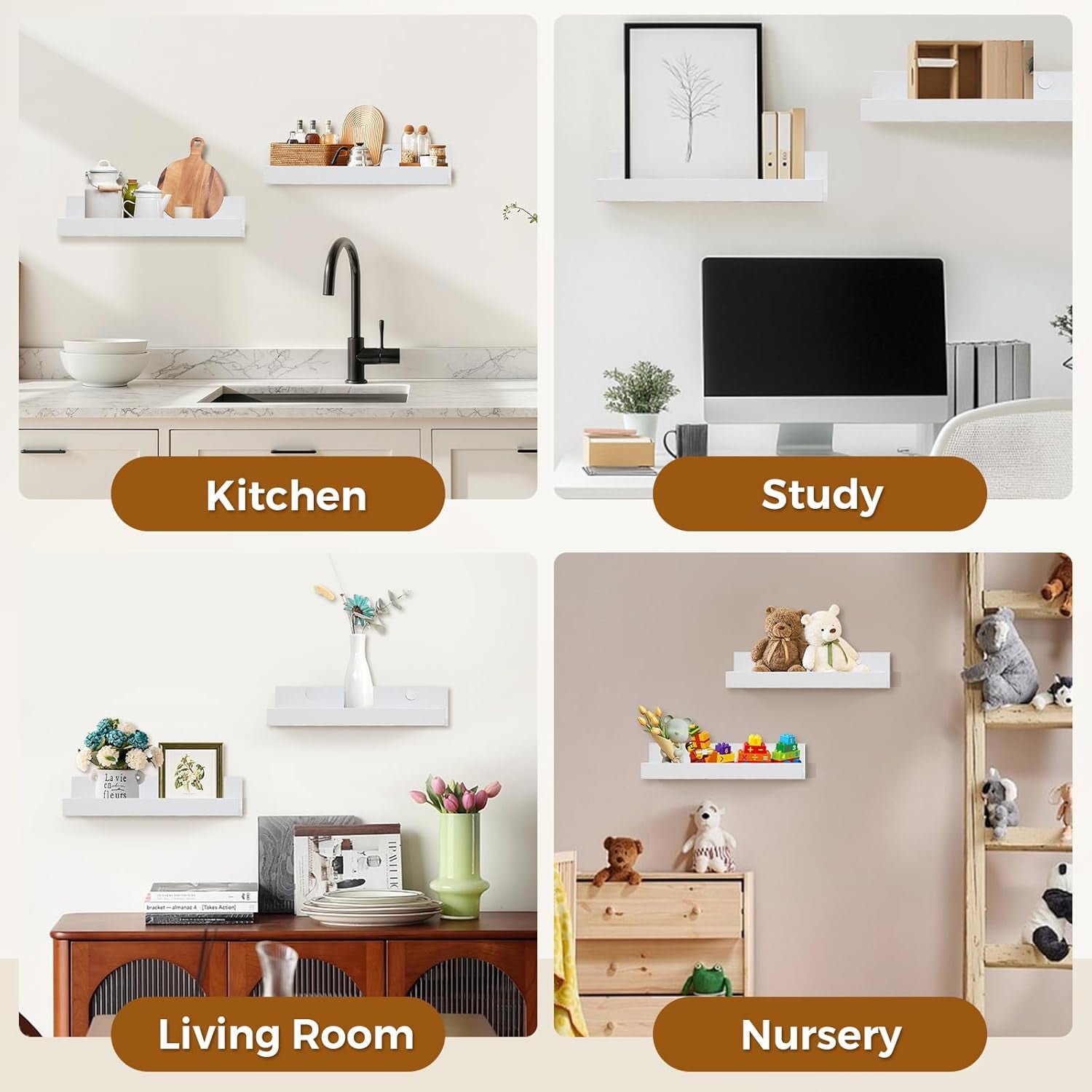 45.3” Floating Wall Ledge Shelves – White (Set of 2)