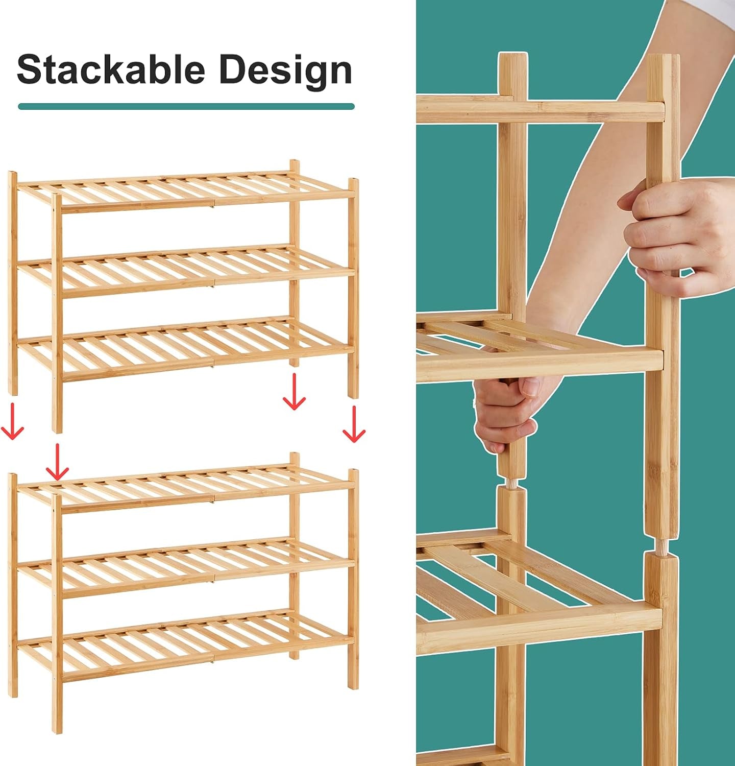 6-Tier Bamboo Shoe Rack – Stackable & Foldable Entryway Organizer