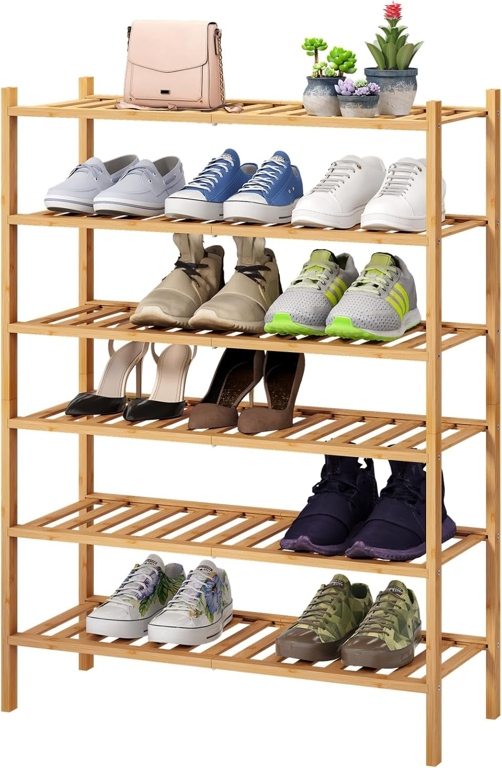 6-Tier Bamboo Shoe Rack – Stackable & Foldable Entryway Organizer