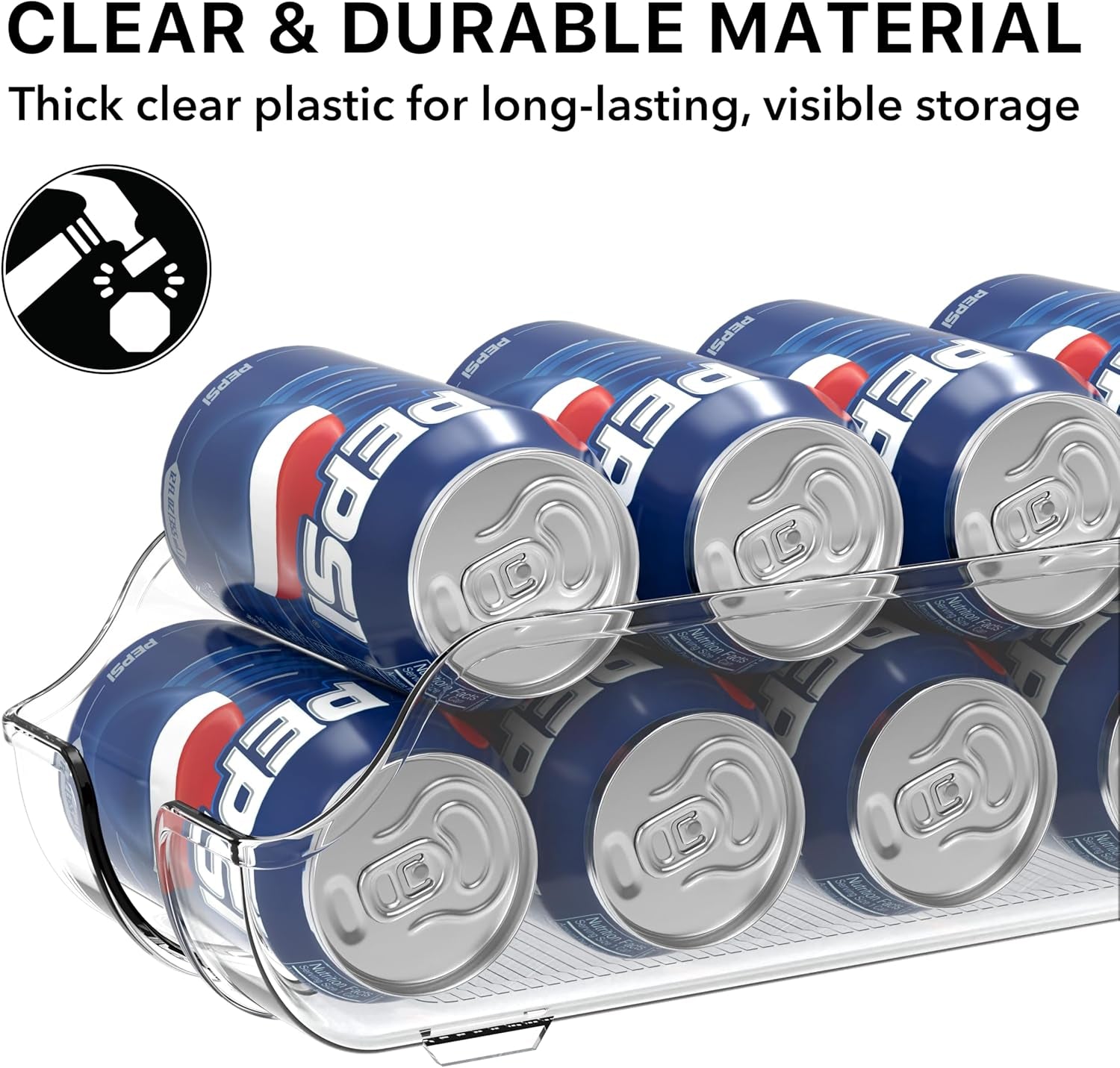 Soda Can Organizer and Dispenser for Refrigerator / Pantry, Clear, Set of 2