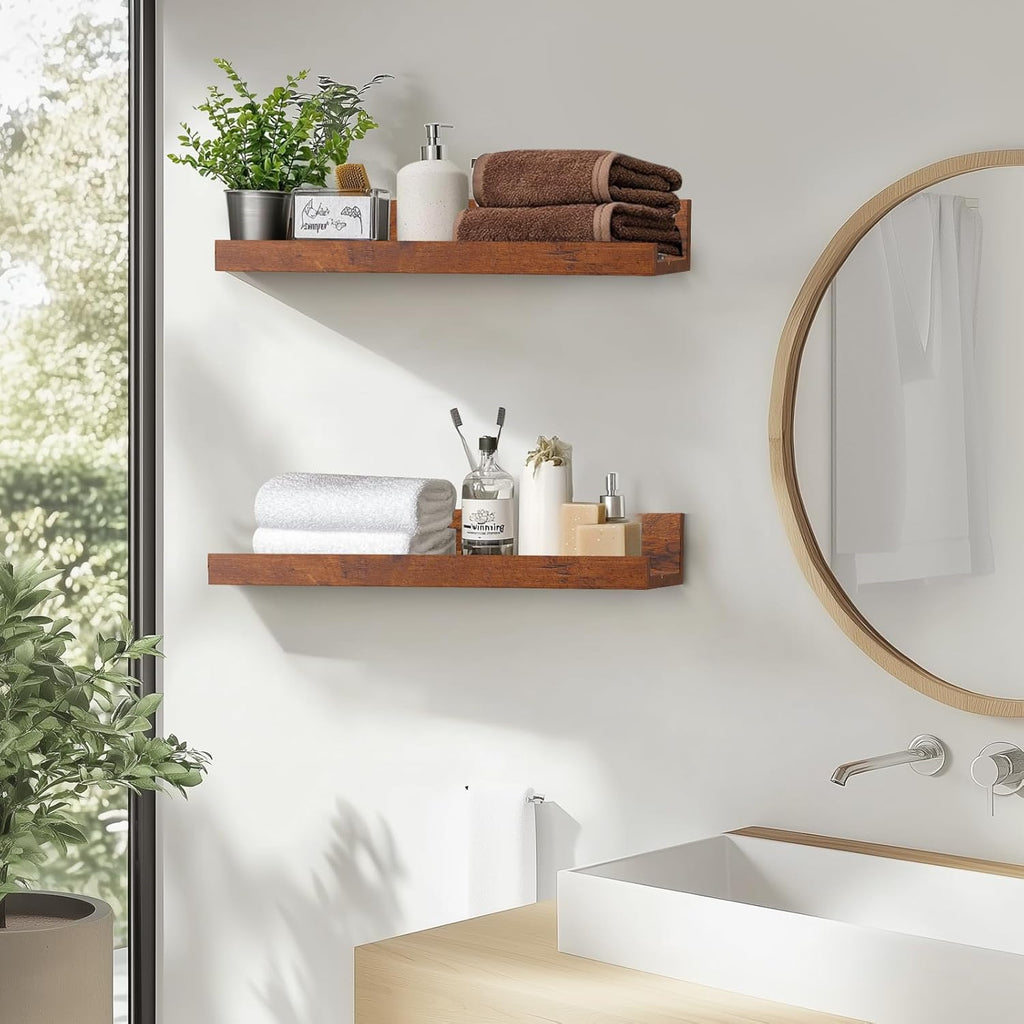 45.3” Floating Rustic Wall Ledge Shelves – Honey Brown (Set of 2)
