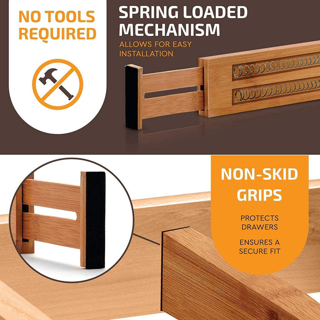 Large Expandable Bamboo Kitchen Drawer Organizer (6 Pack)